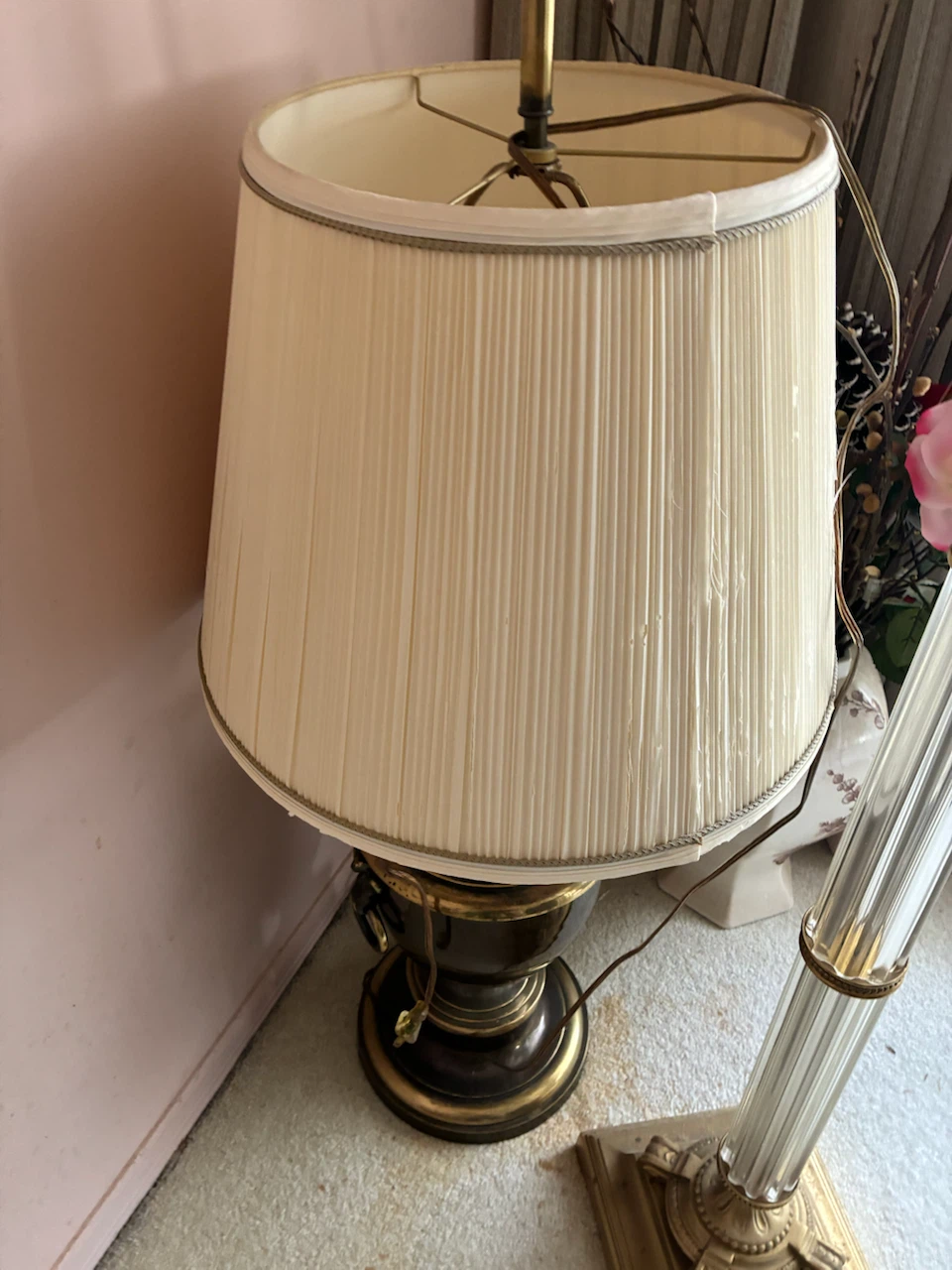 Table Lamp with Cream Pleated Shade