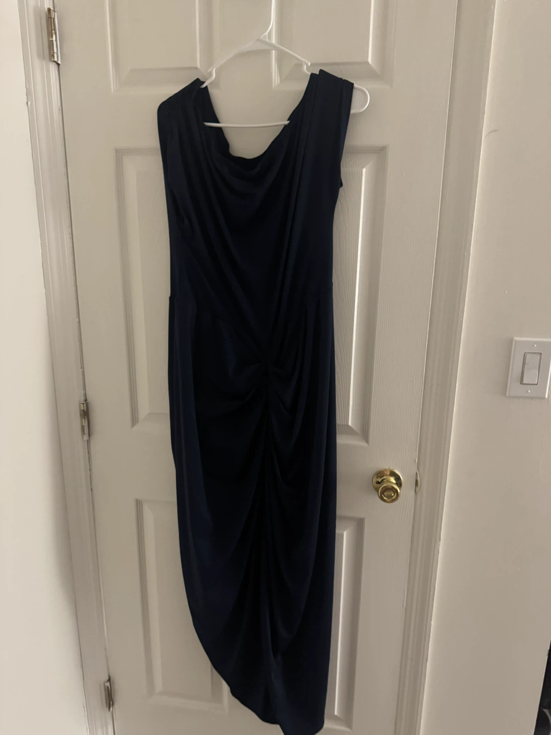 Navy Blue Ruched One-Shoulder Maxi Dress - photo 2