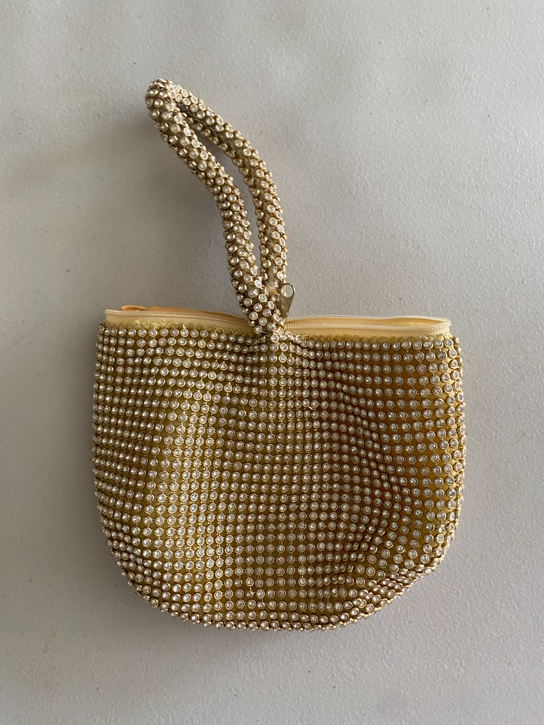 Gold Beaded Clutch with Wrist Strap