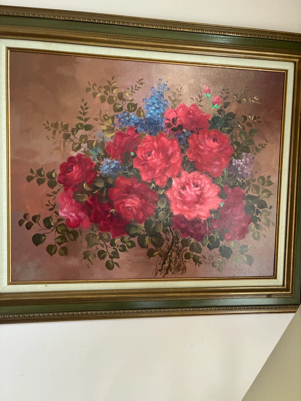 Vintage Rose Oil Painting Framed Art