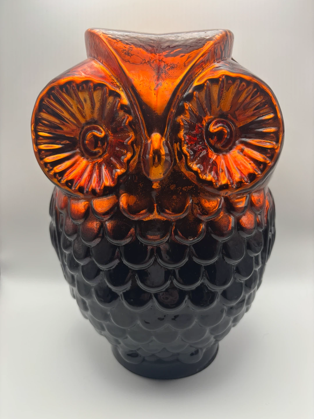 Amber and Black Glass Owl Figurine - Large approx. 12inch