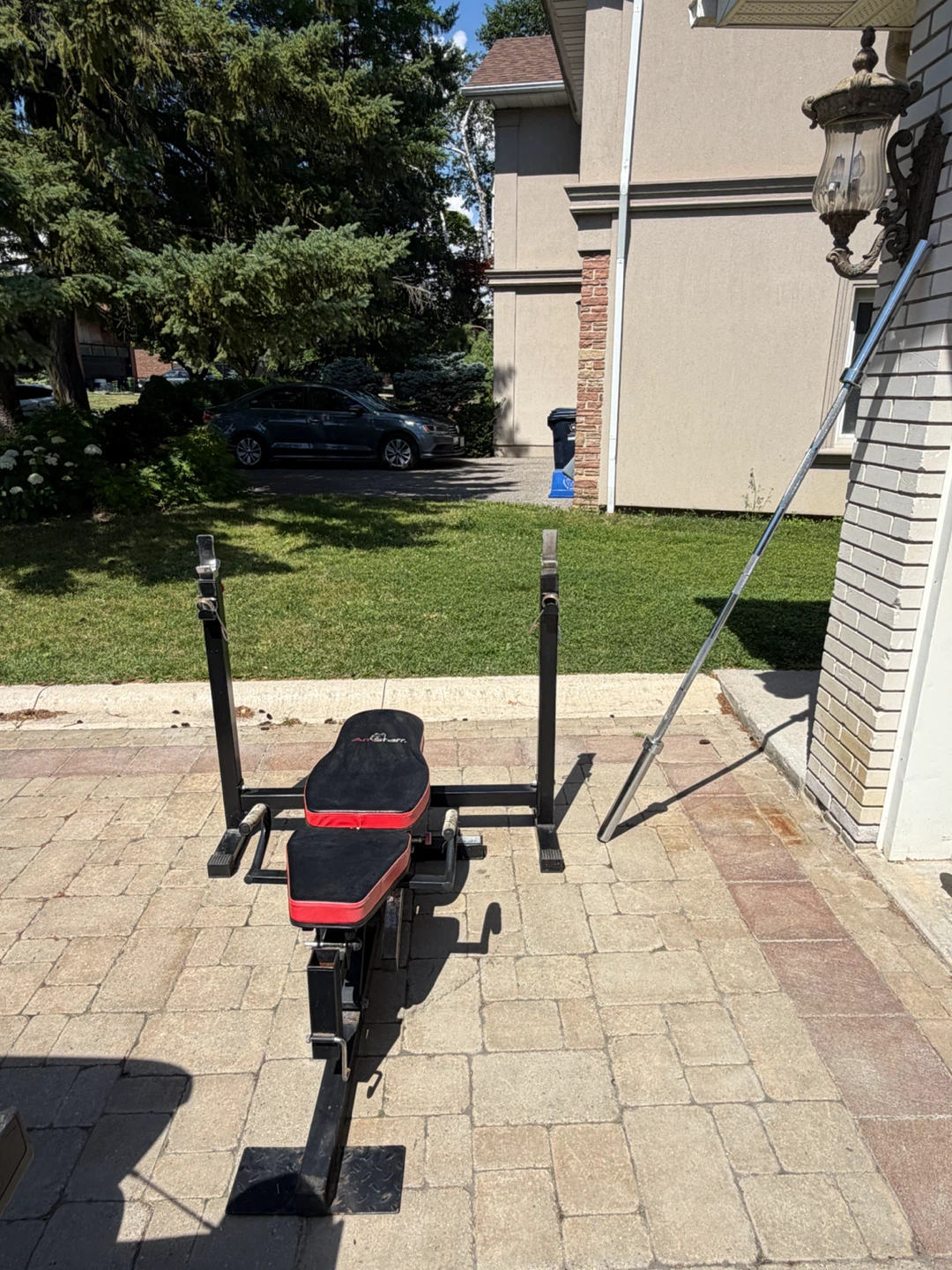 Adjustable Weight Bench with Barbell