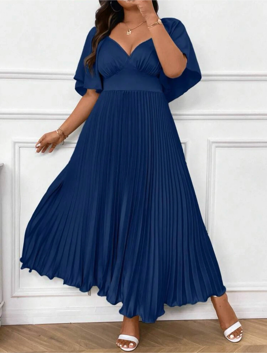 Navy Blue Pleated Maxi Dress - photo 3