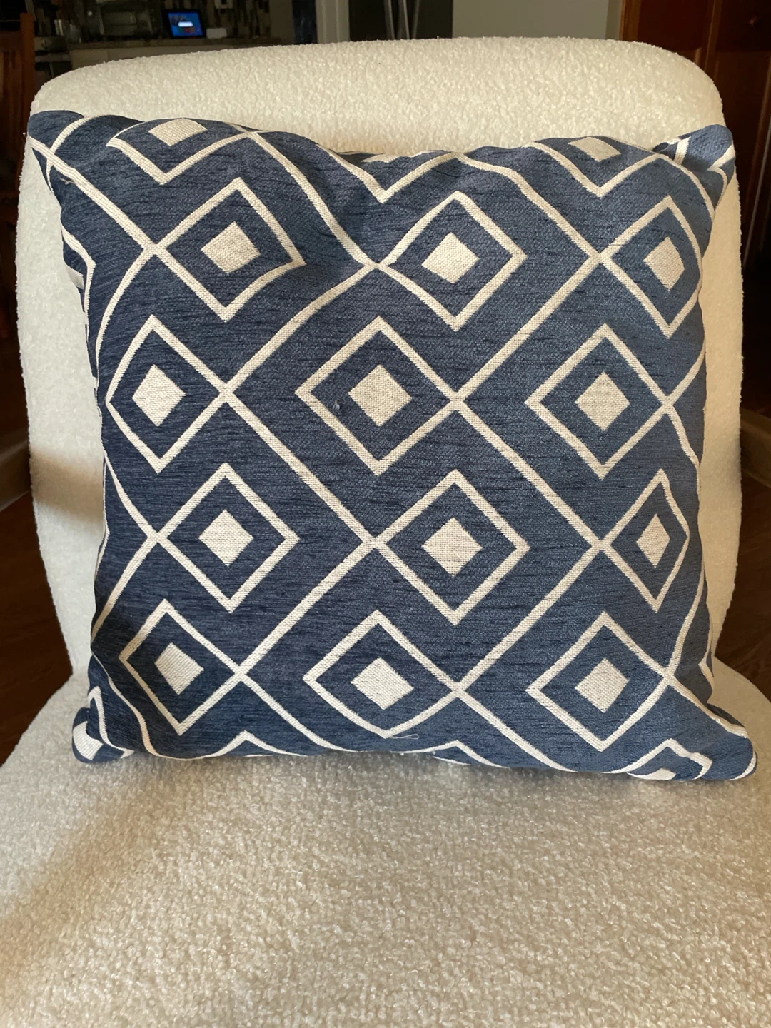 Blue and White Geometric Throw Pillow