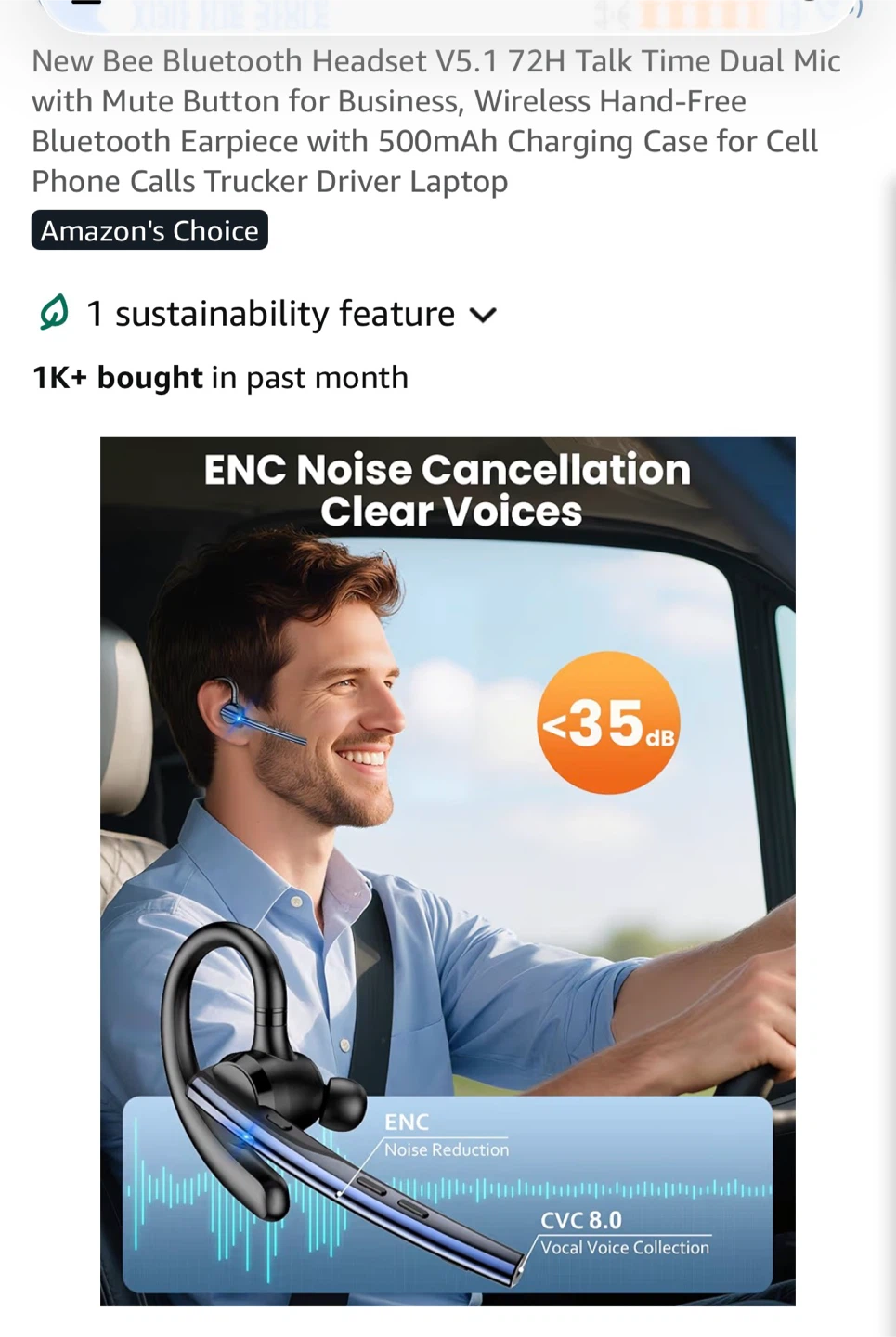 New Bee Bluetooth Headset V5.1 with Mute Button - photo 2