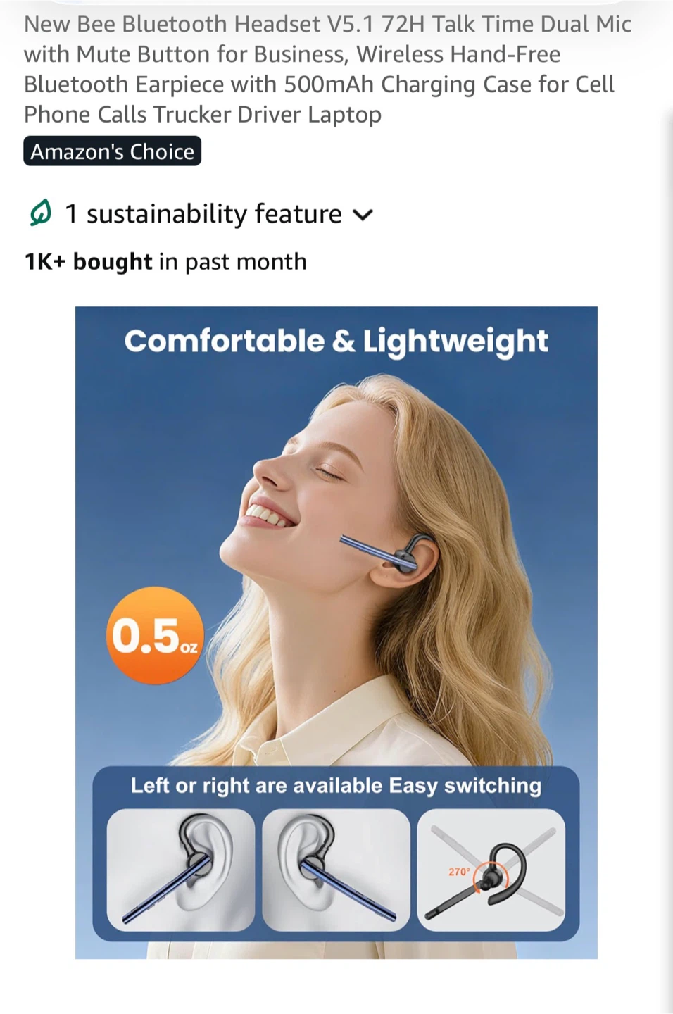 New Bee Bluetooth Headset V5.1 with Mute Button - photo 4