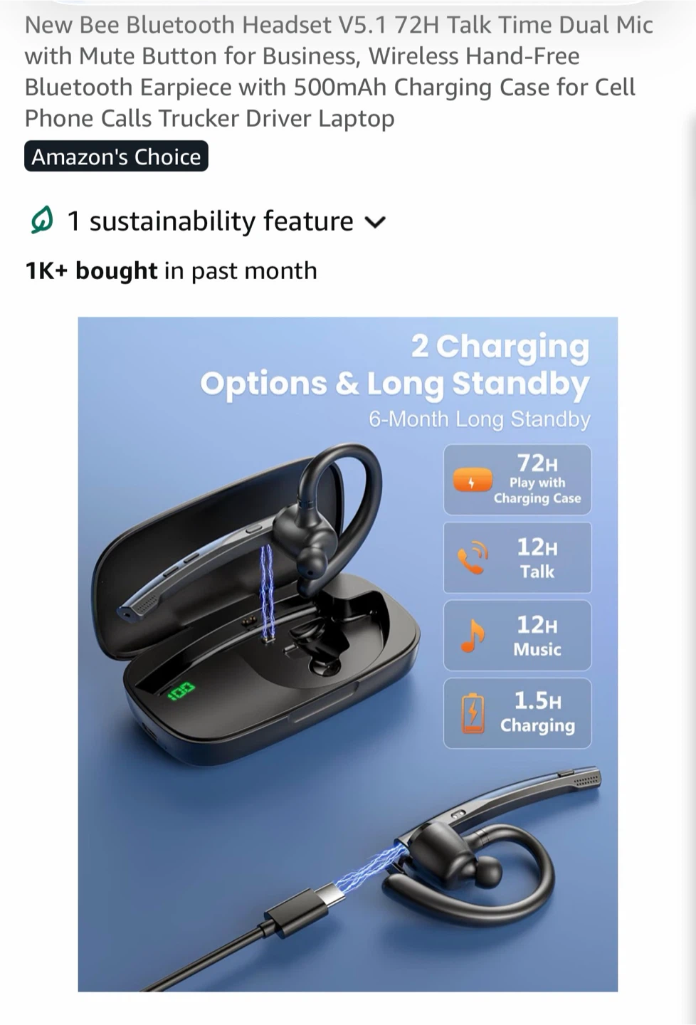 New Bee Bluetooth Headset V5.1 with Mute Button - photo 5