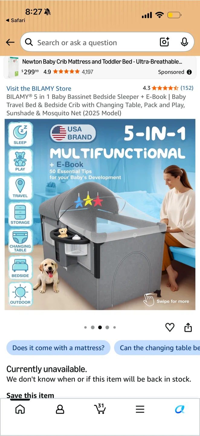 COMPLETELY NEW! 5-in-1 Baby Bassinet Bedside