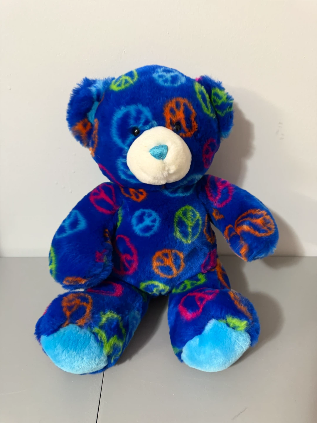 Build-A-Bear Royal Blue Peace Sign Teddy Retired 2009