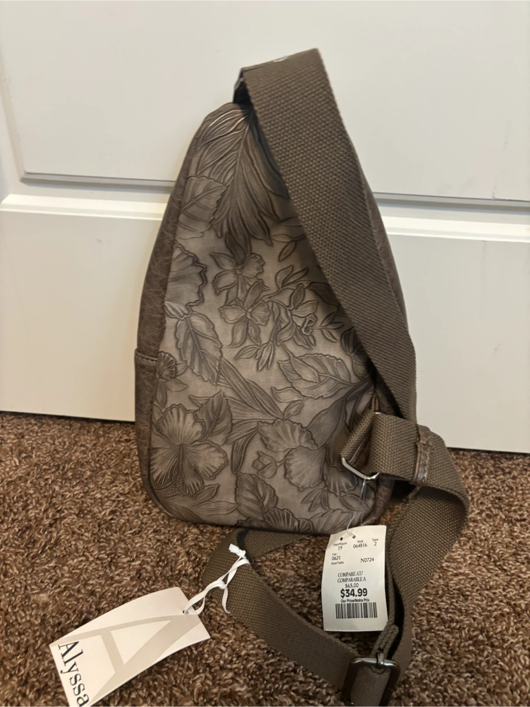 Alyssa Brown Floral Embossed Sling Bag - photo 2