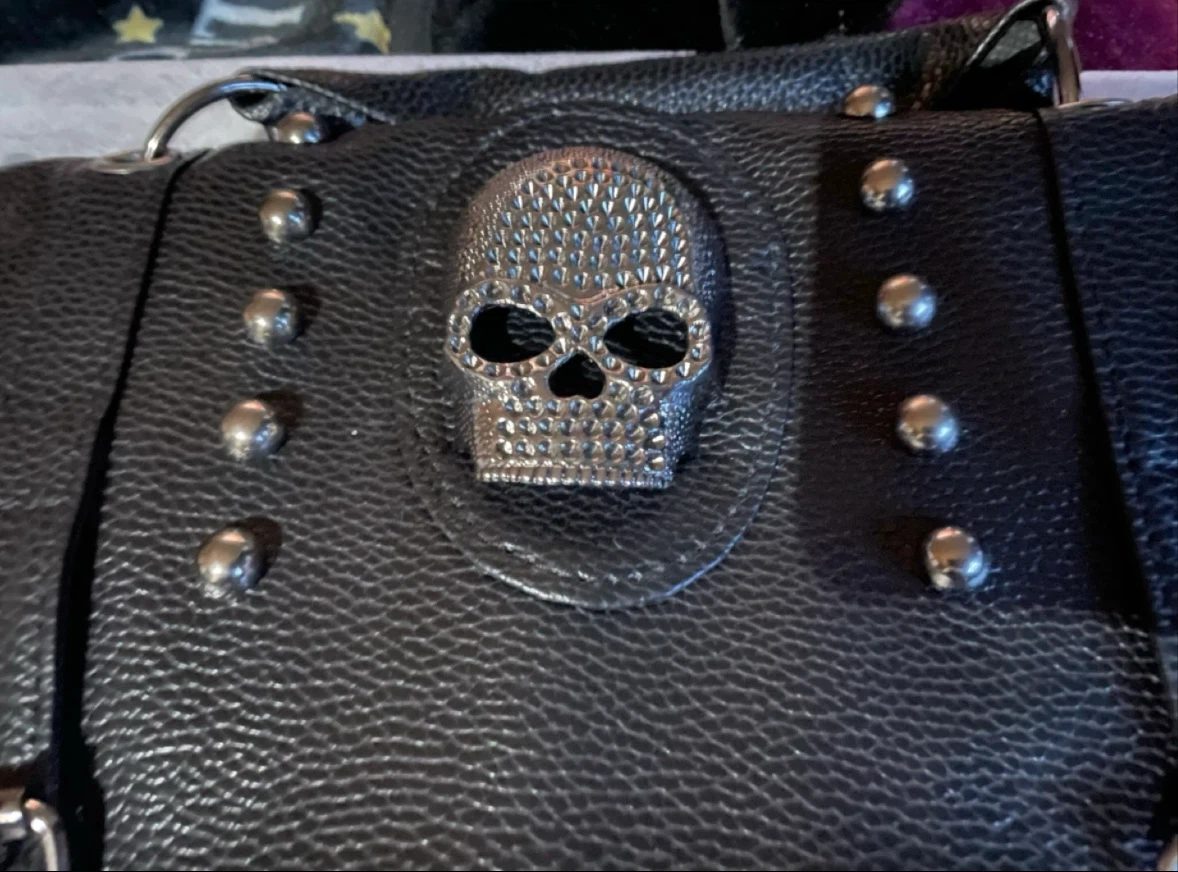 Black Faux Leather Skull Studded Bag
