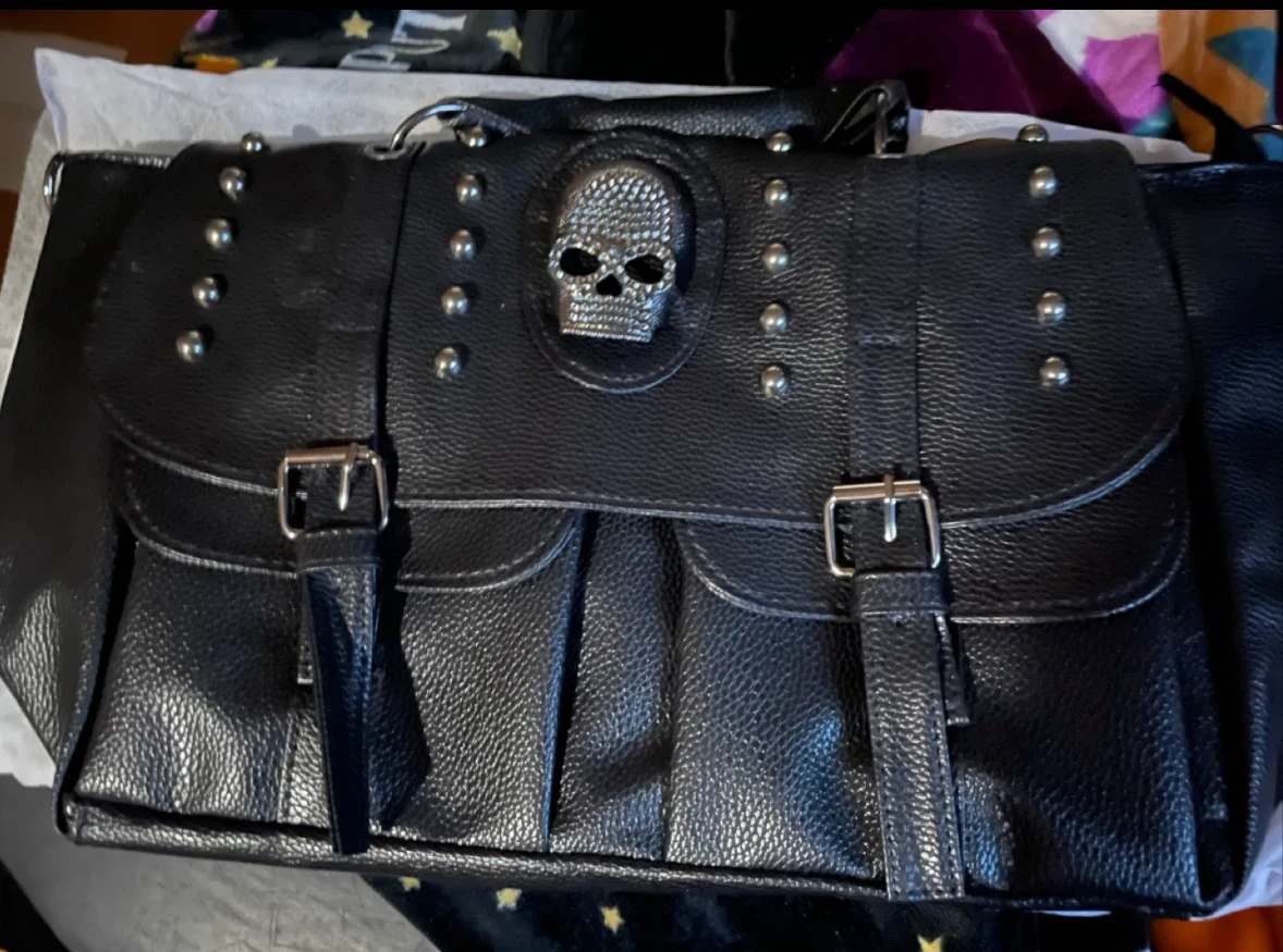Black Faux Leather Skull Studded Bag - photo 2