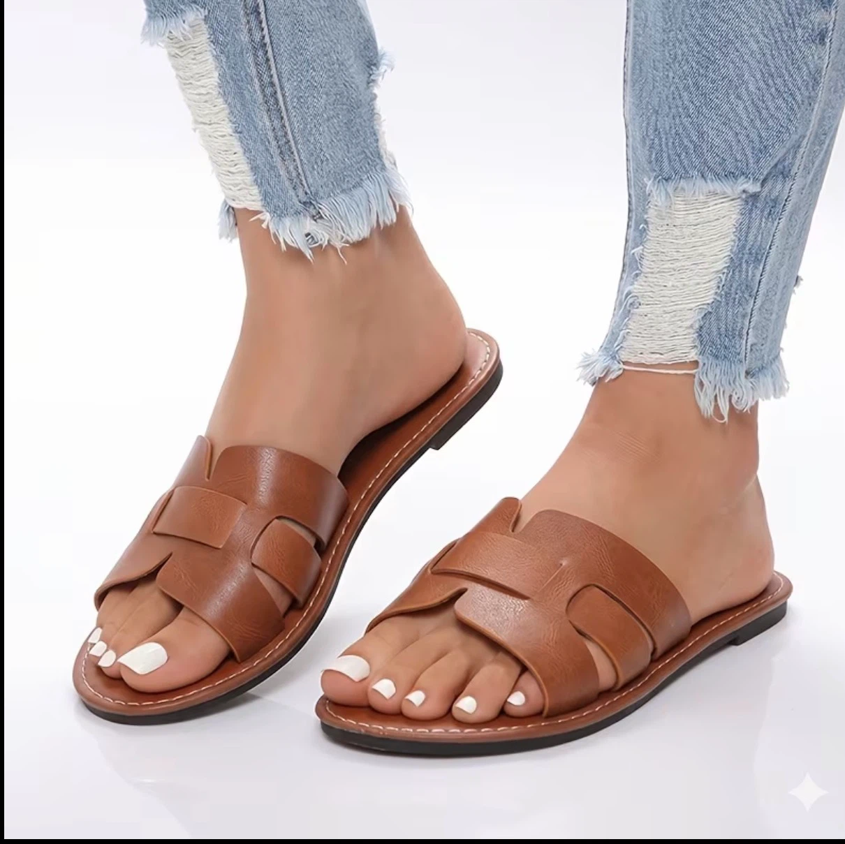 Brown Woven Slide Sandals