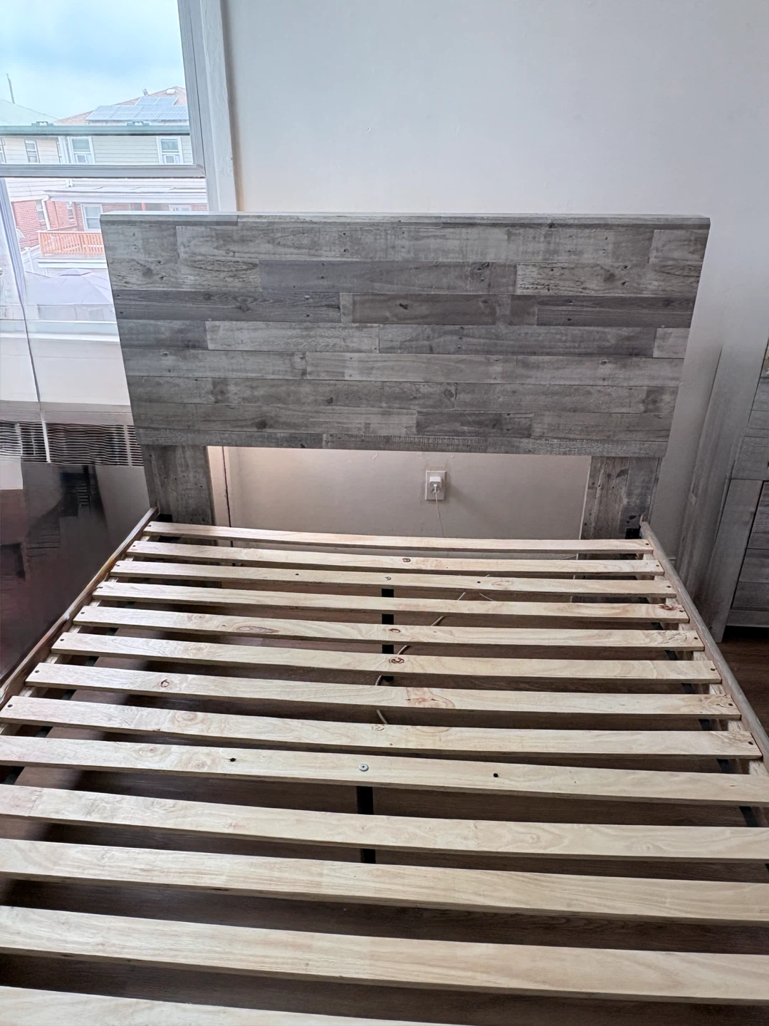 Full panel bed with night stand and dresser.
