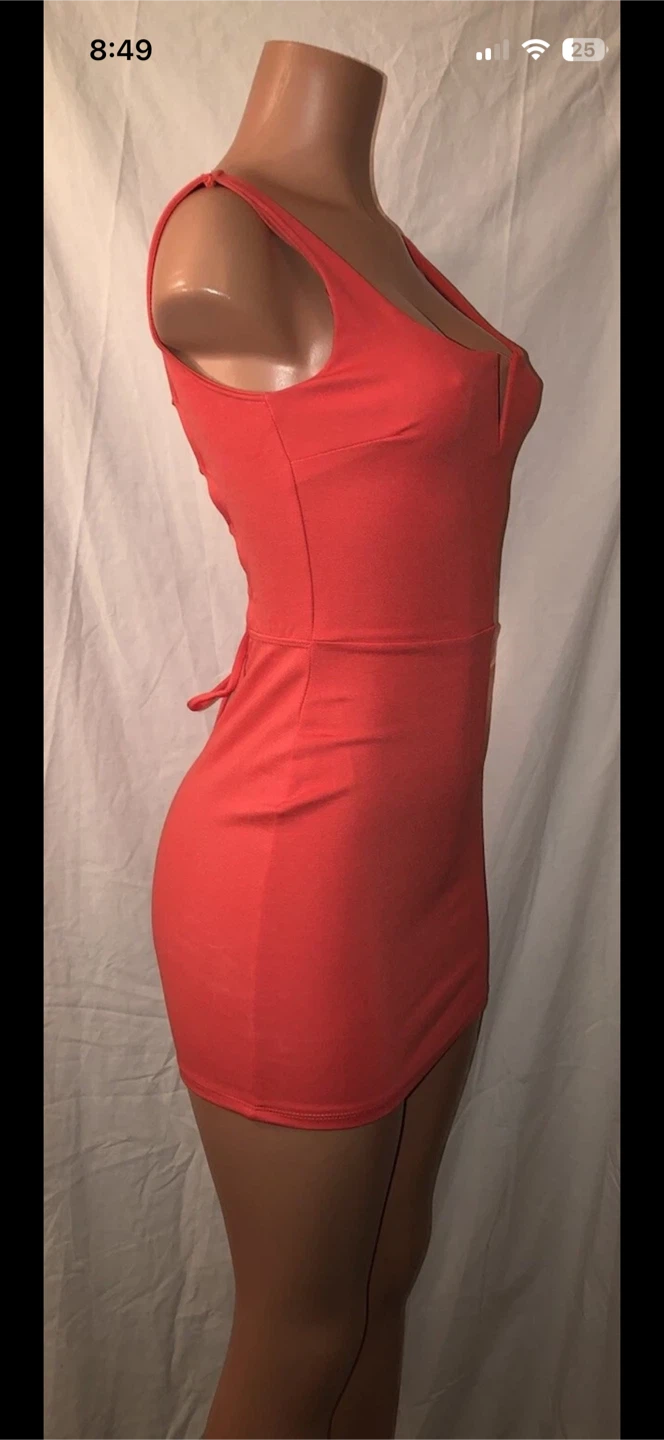 Fashion Nova Coral Peach Open Back Bodycon Dress XS 0 2 - photo 5