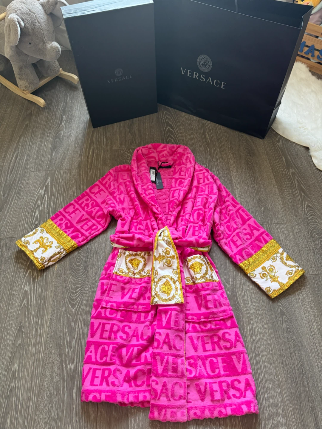 Versace Pink Baroque Robe Size S