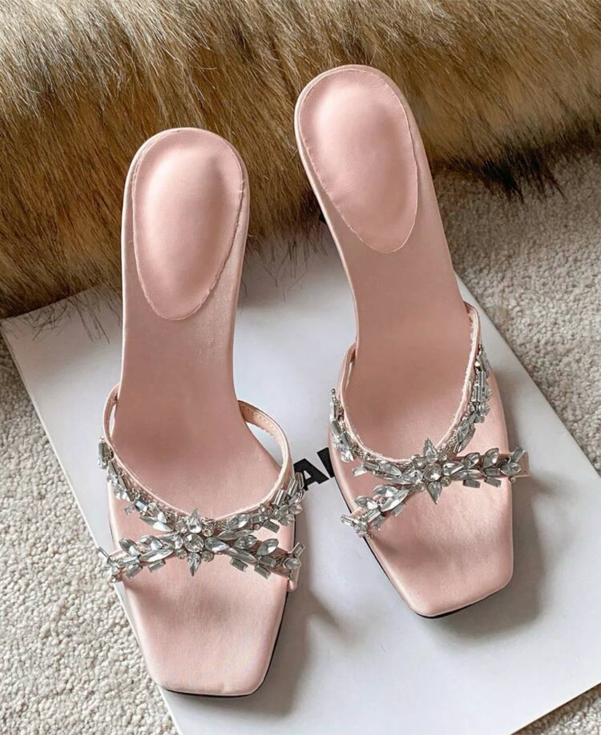 Women's Pink Jeweled Heeled Mules size 35 - photo 2