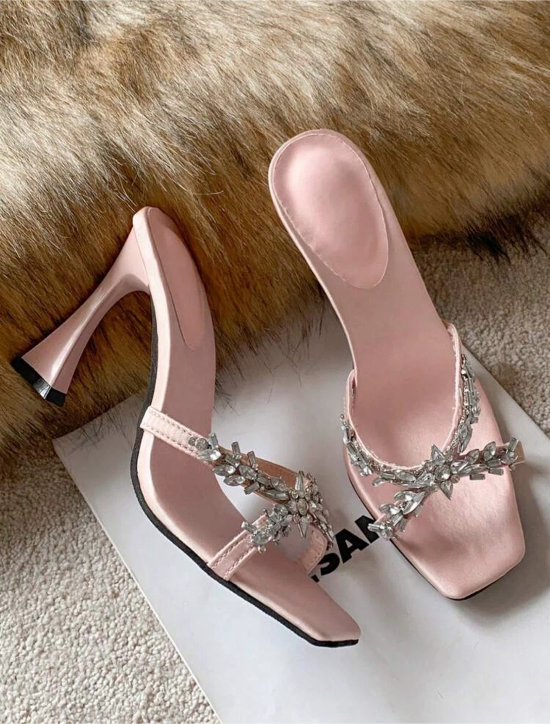 Women's Pink Jeweled Heeled Mules size 35 - photo 3