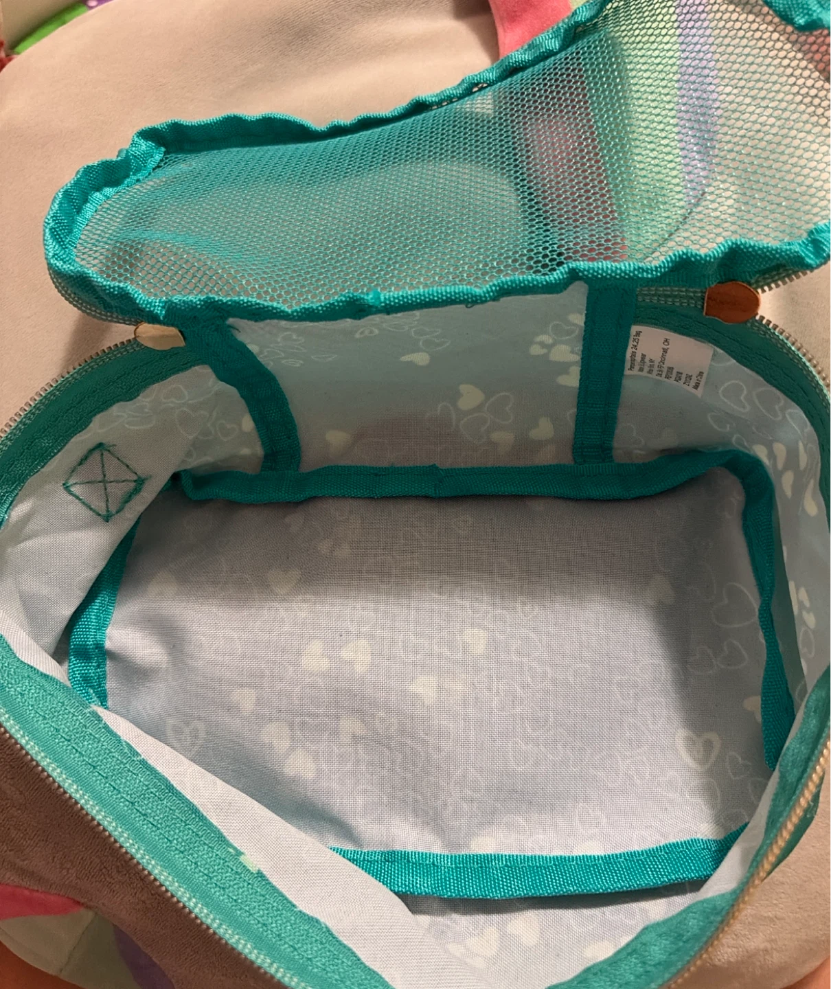 Teal Heart Pattern Cosmetic Bag with Mesh Top - photo 2