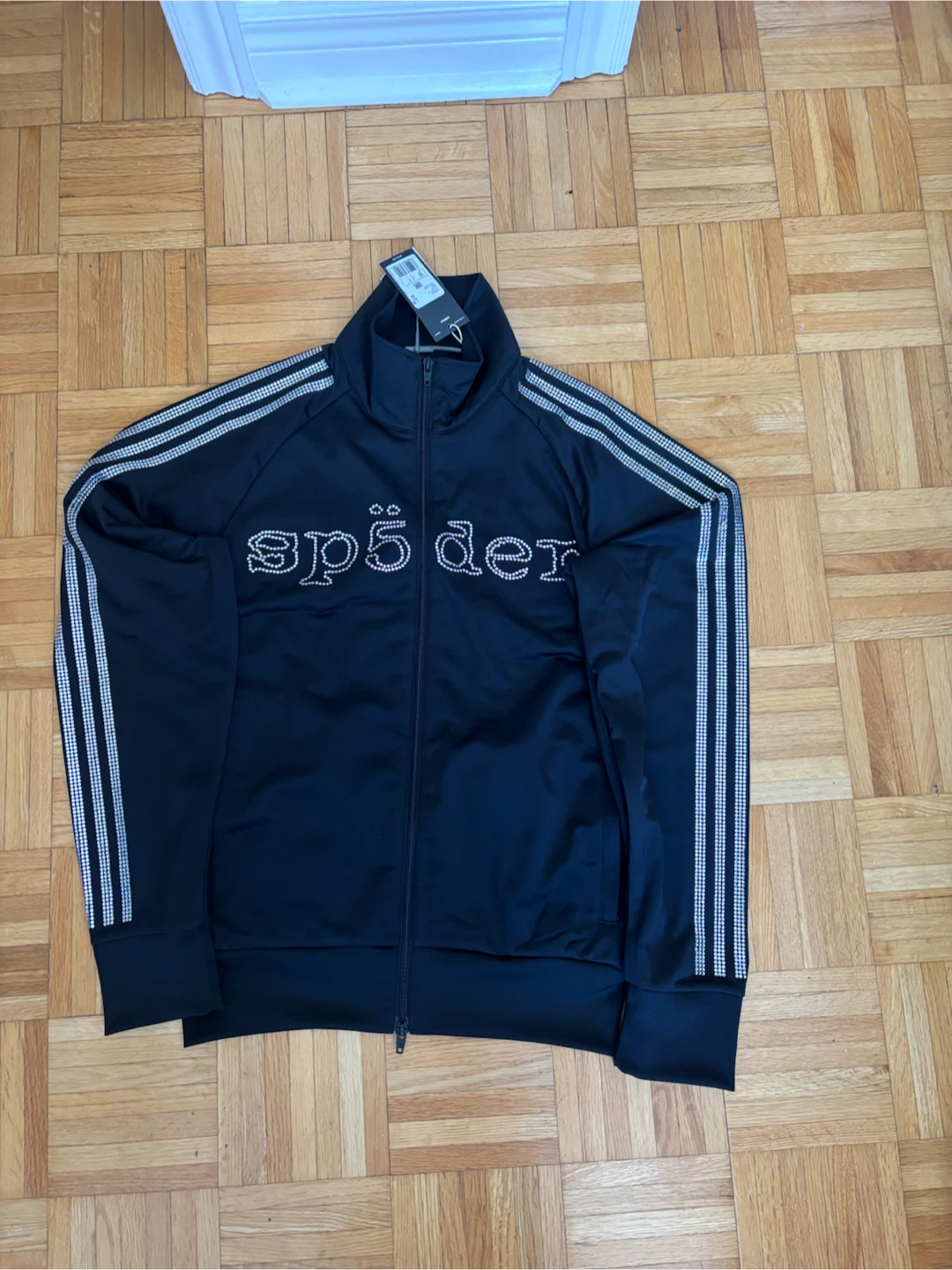 SP5DER Adidas Track Jacket Black Rhinestone