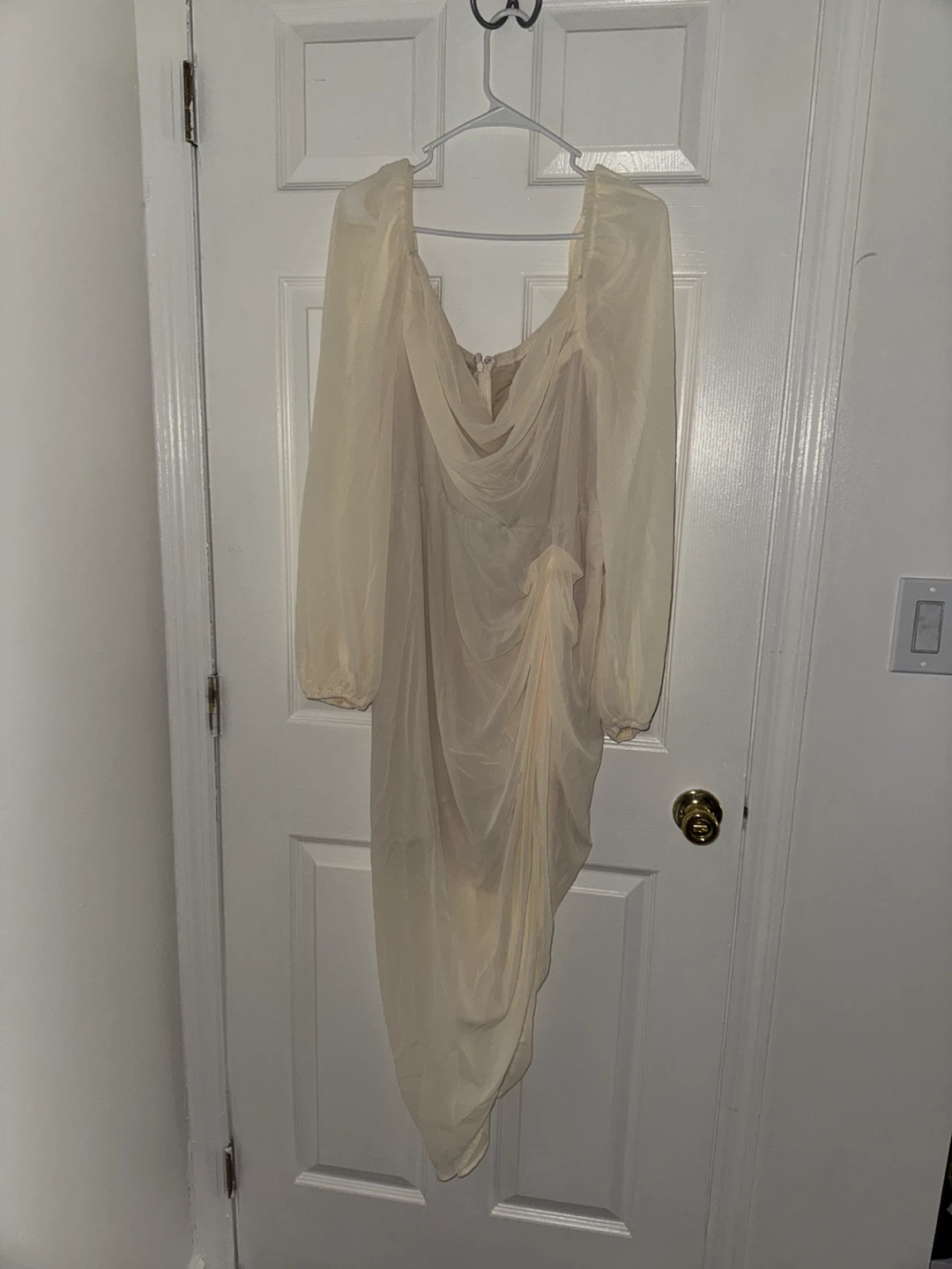 Sheer Sleeve Ruched Midi Dress