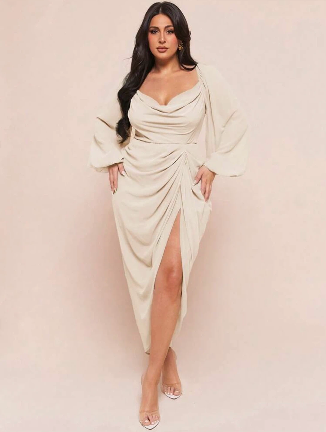 Sheer Sleeve Ruched Midi Dress - photo 3