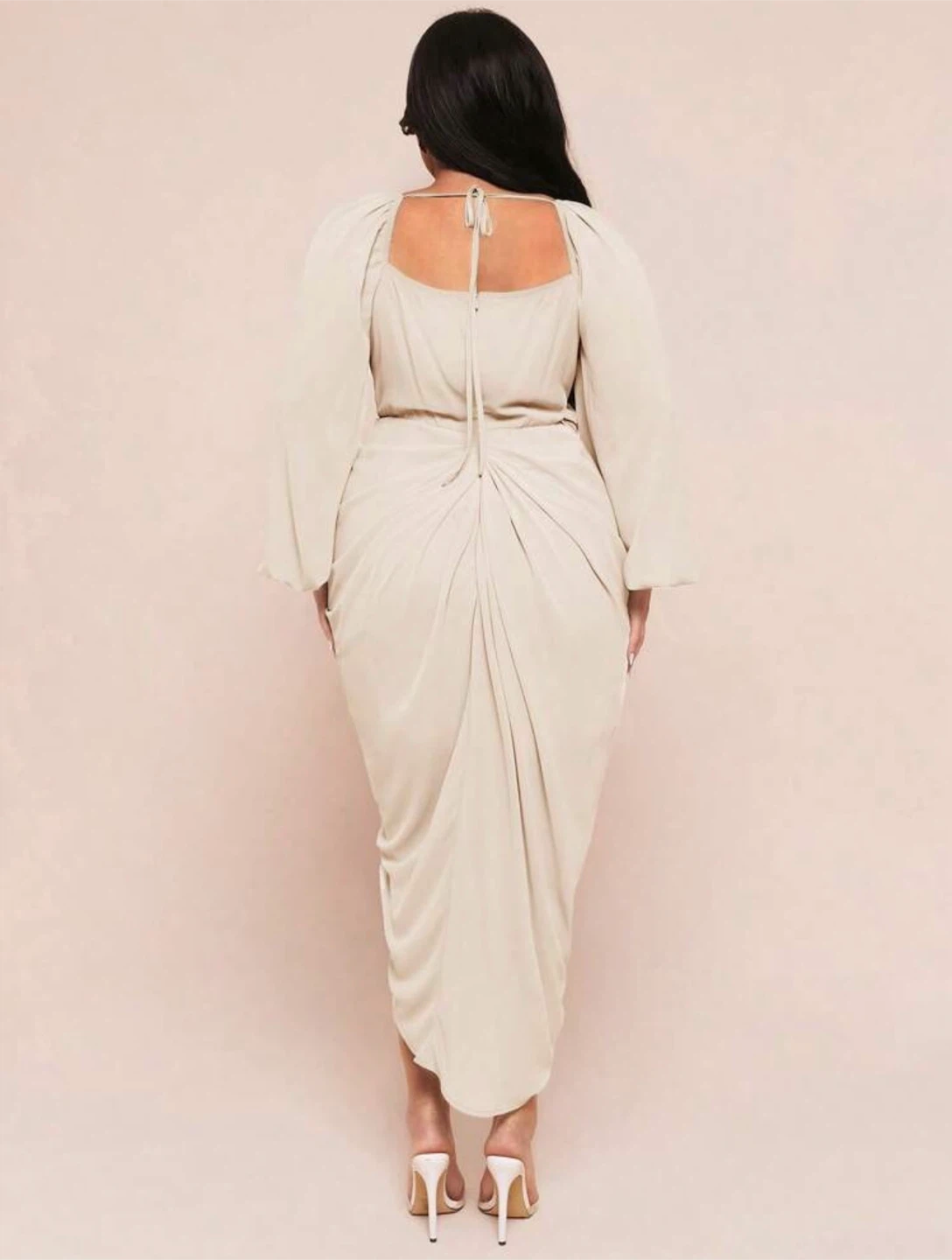 Sheer Sleeve Ruched Midi Dress - photo 4