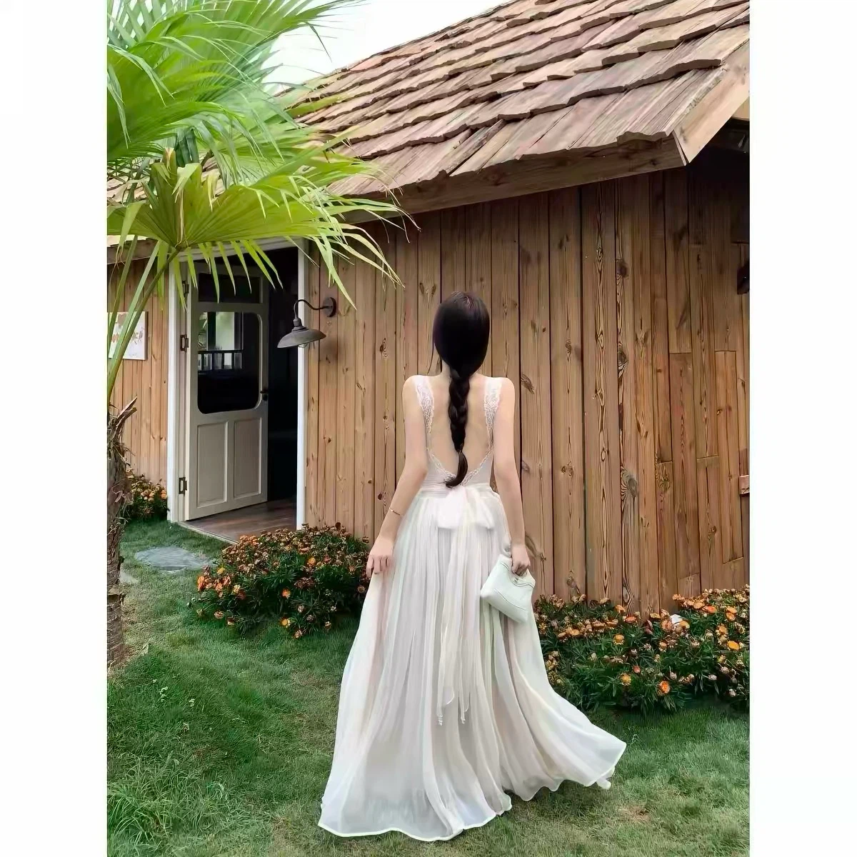 White Lace Trim Maxi Vacation Dress Size S - photo 4