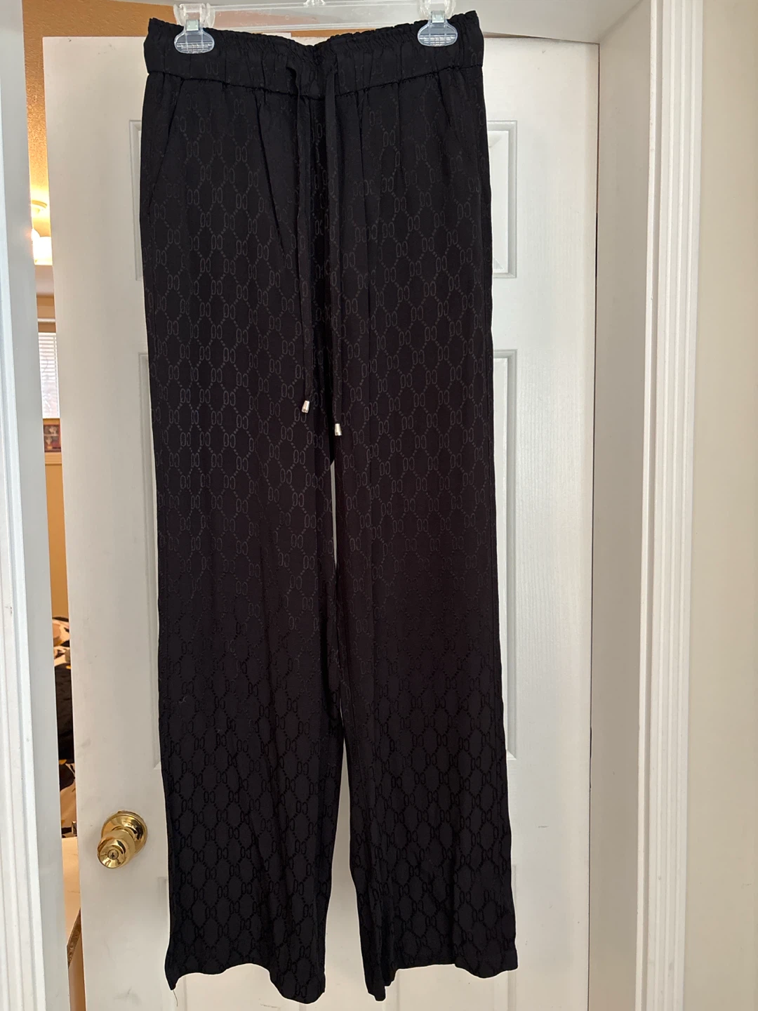 Black Monogram Print Wide Leg Pants