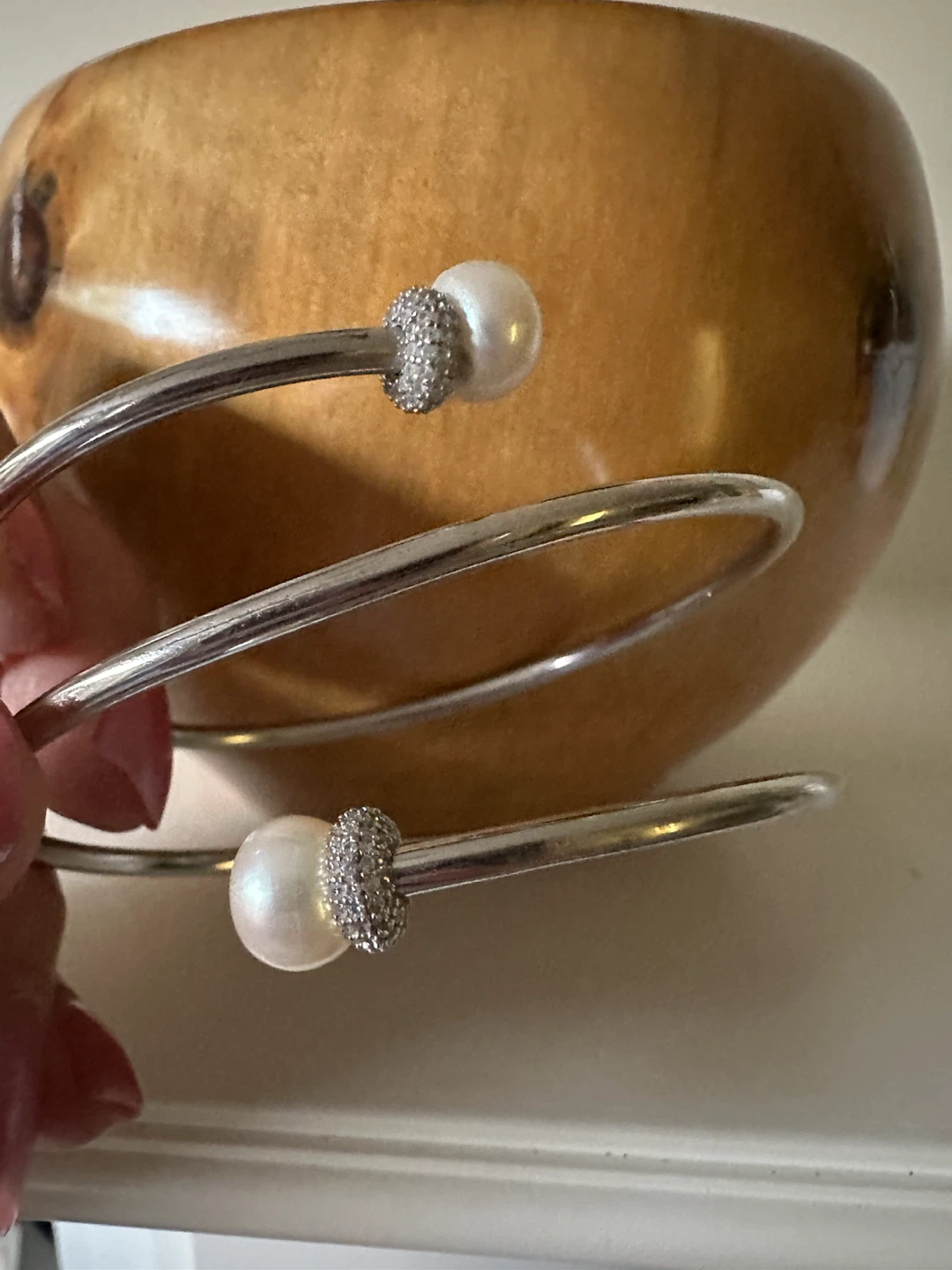 Silver Spiral Bracelet with Pearls and Crystals