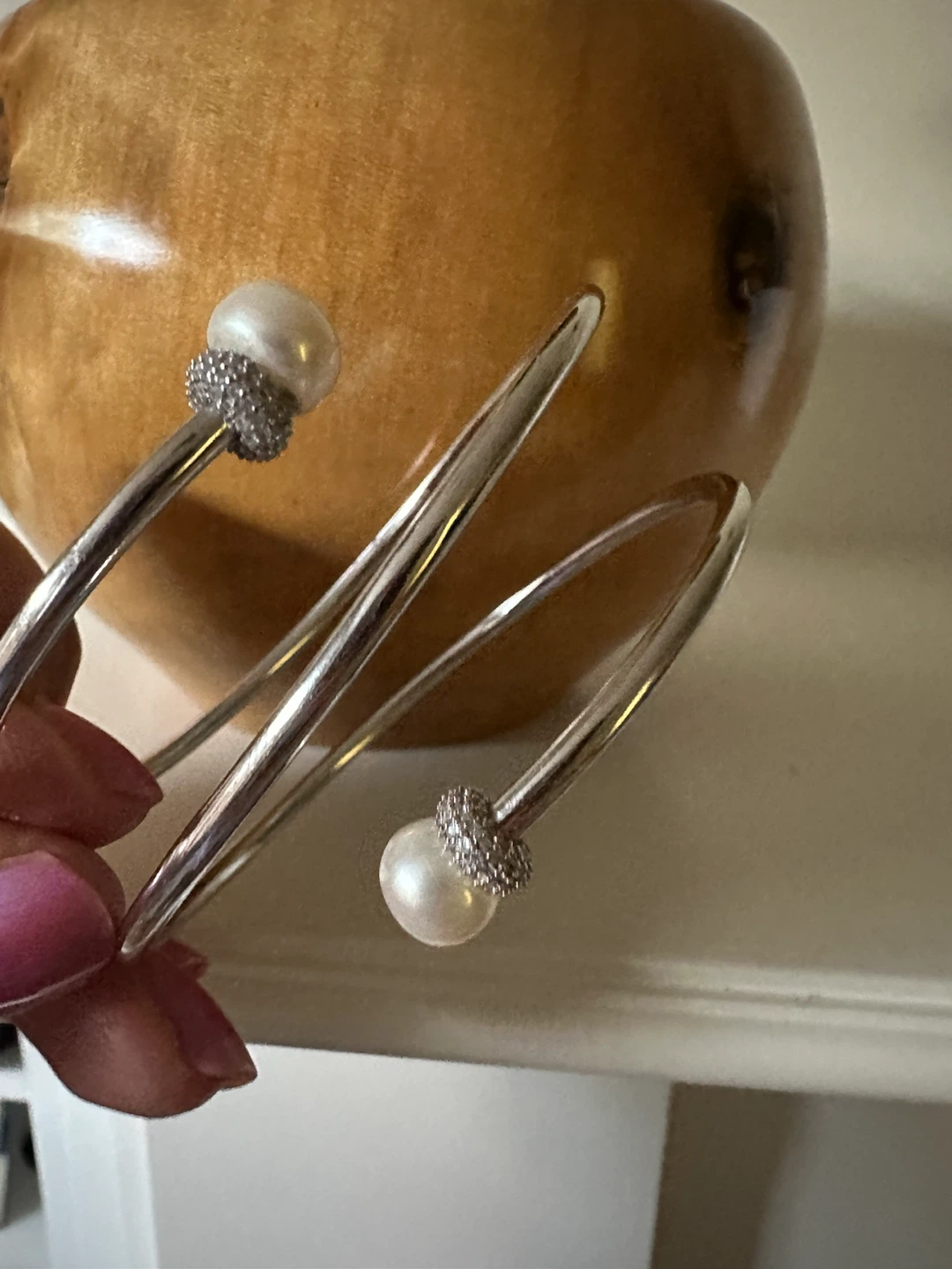 Silver Spiral Bracelet with Pearls and Crystals - photo 2
