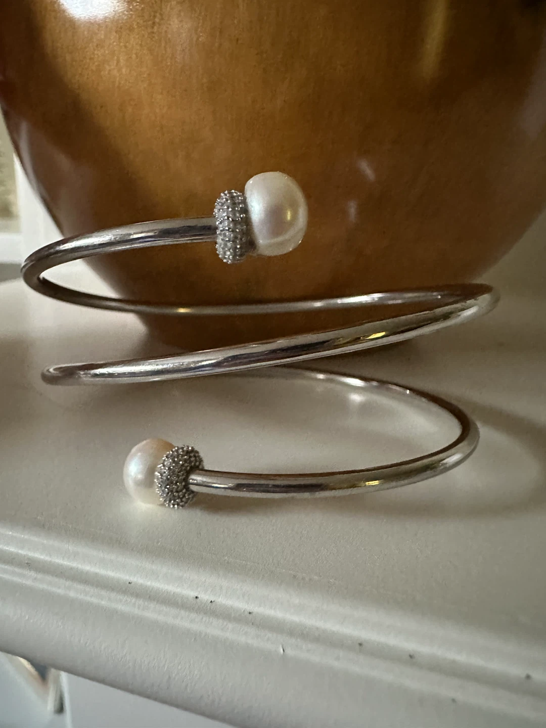 Silver Spiral Bracelet with Pearls and Crystals - photo 3