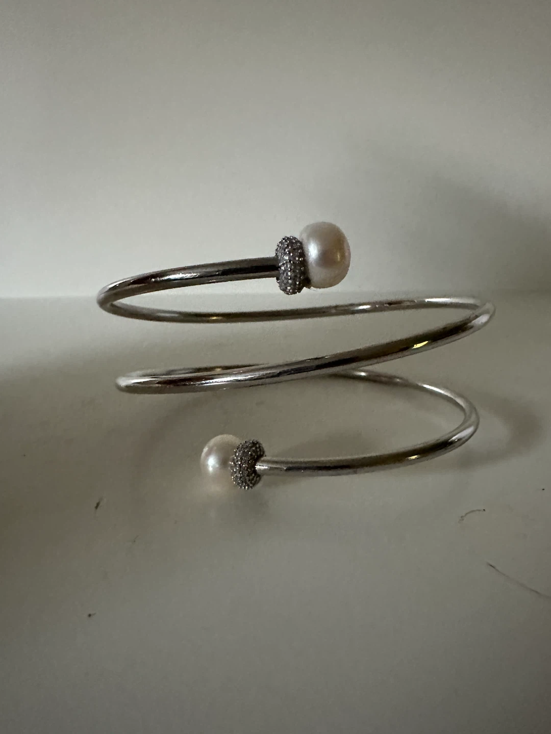 Silver Spiral Bracelet with Pearls and Crystals - photo 4