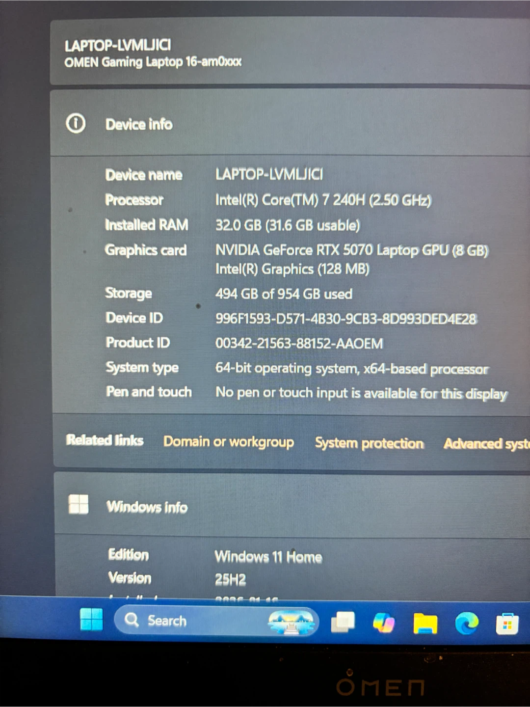 HP Omen Gaming Laptop 16 / 32gb Ram + 1Tb + RTX 5070 8gb - photo 3