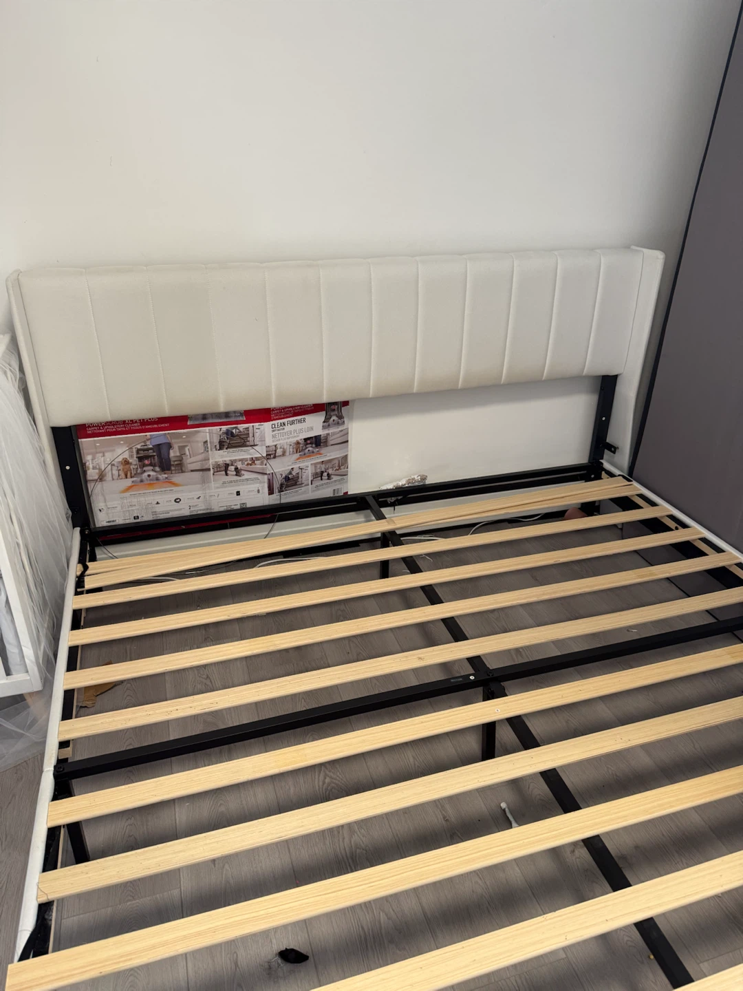 Free- King Size Mattress with White Headboard Bed Frame