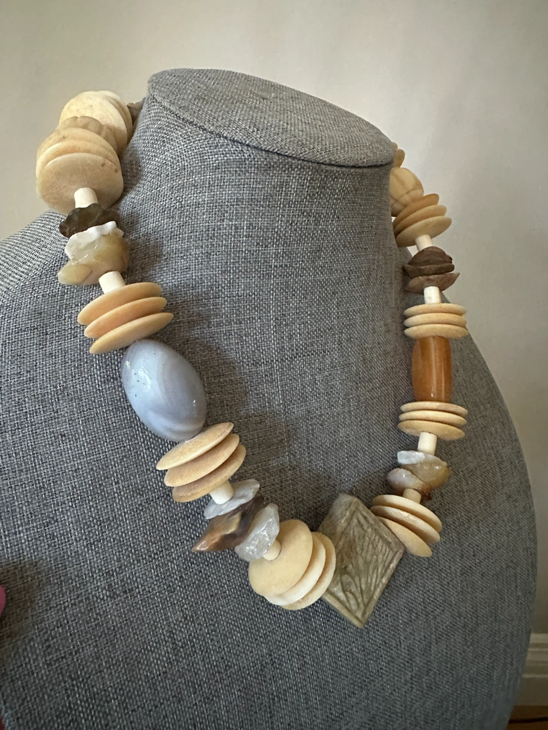 Unique Beaded Necklace with Natural Stones and Wood