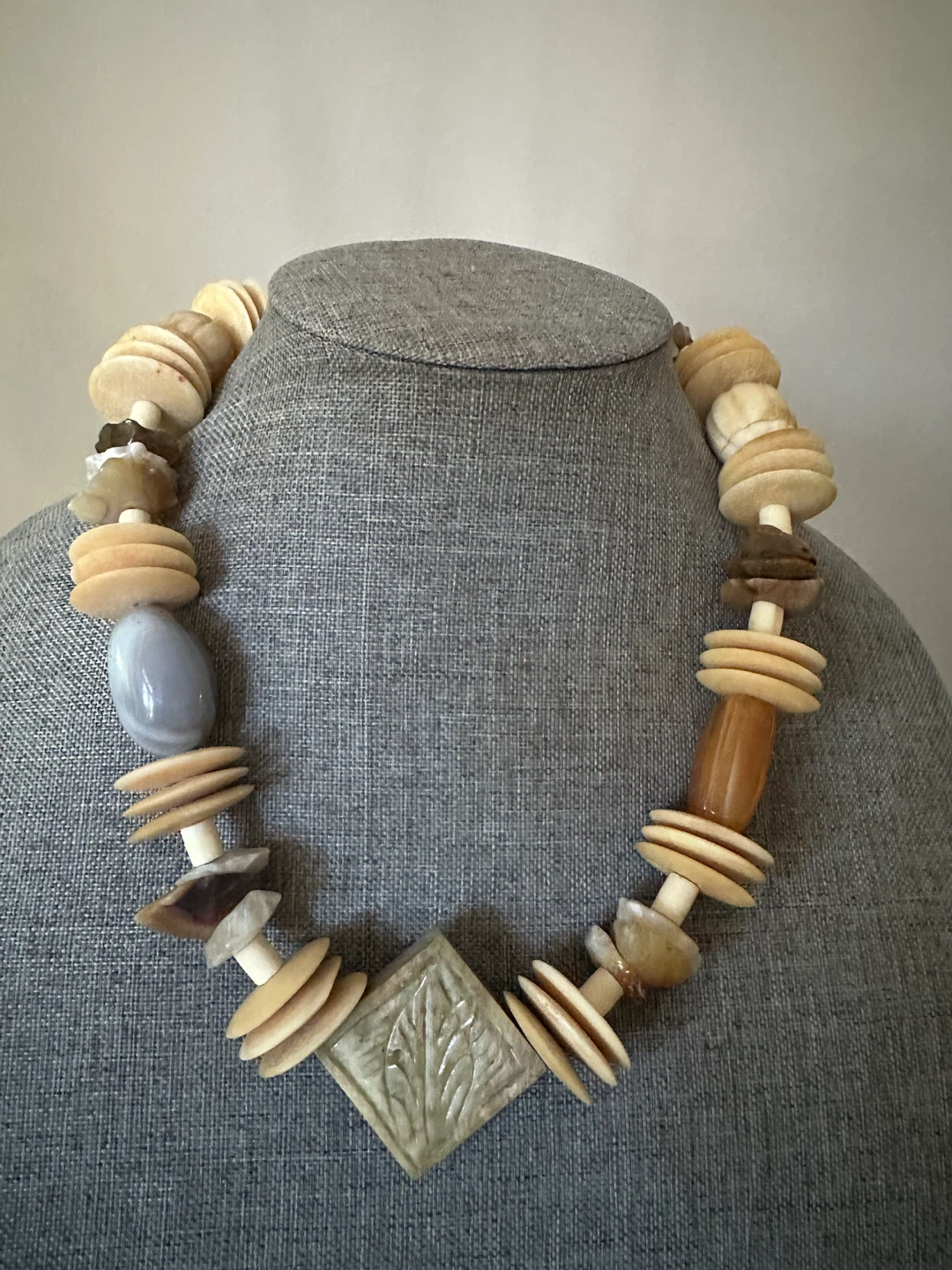 Unique Beaded Necklace with Natural Stones and Wood - photo 2