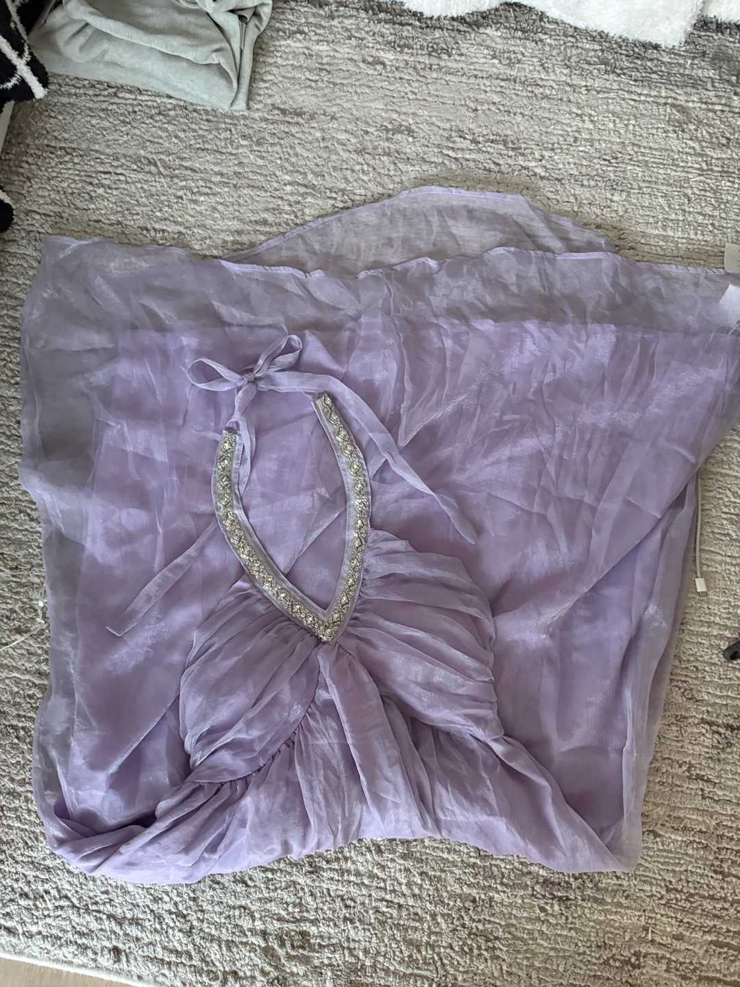 Lavender Halter Maxi Dress with Embellished Neckline - photo 3