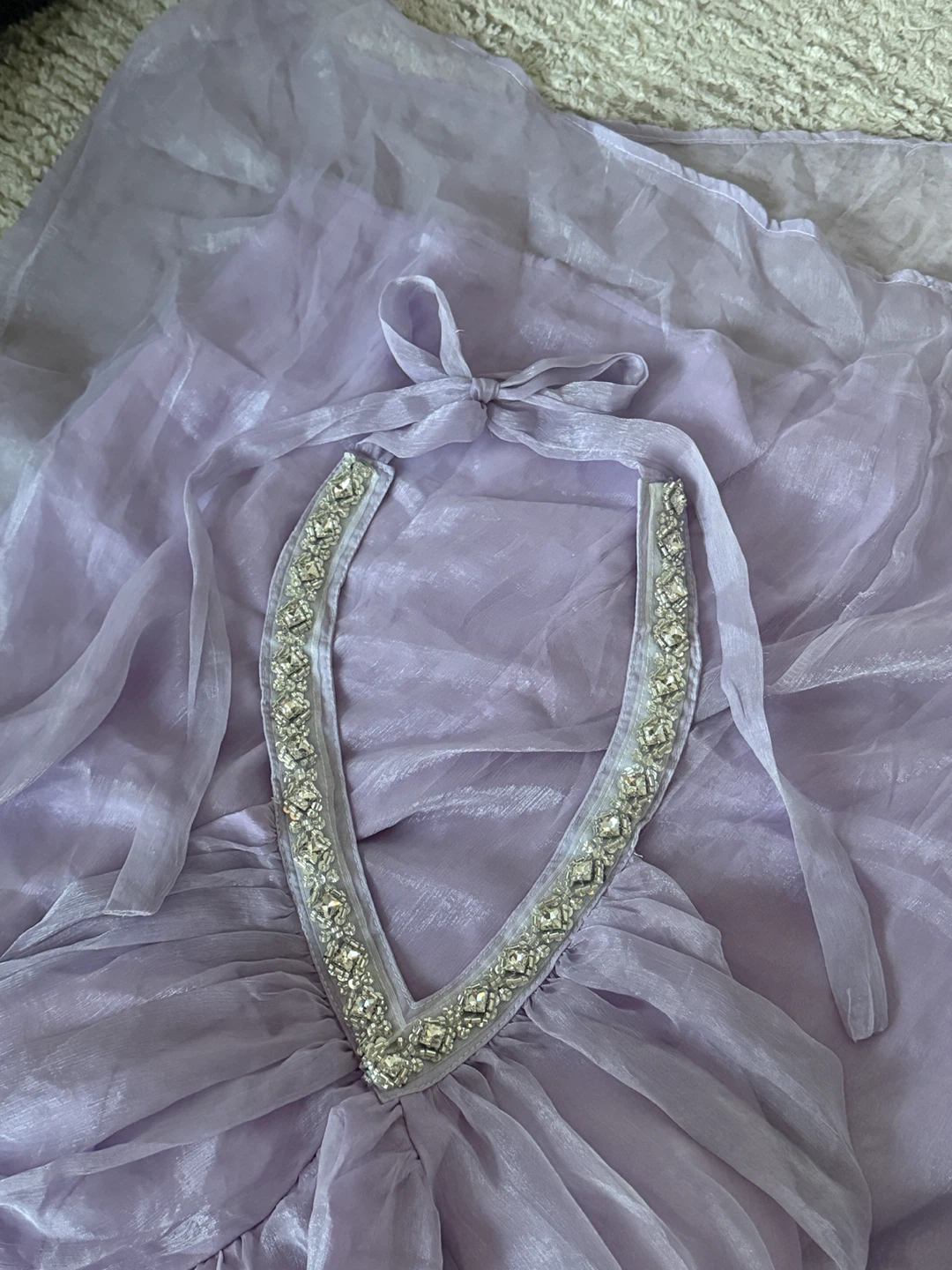 Lavender Halter Maxi Dress with Embellished Neckline - photo 4