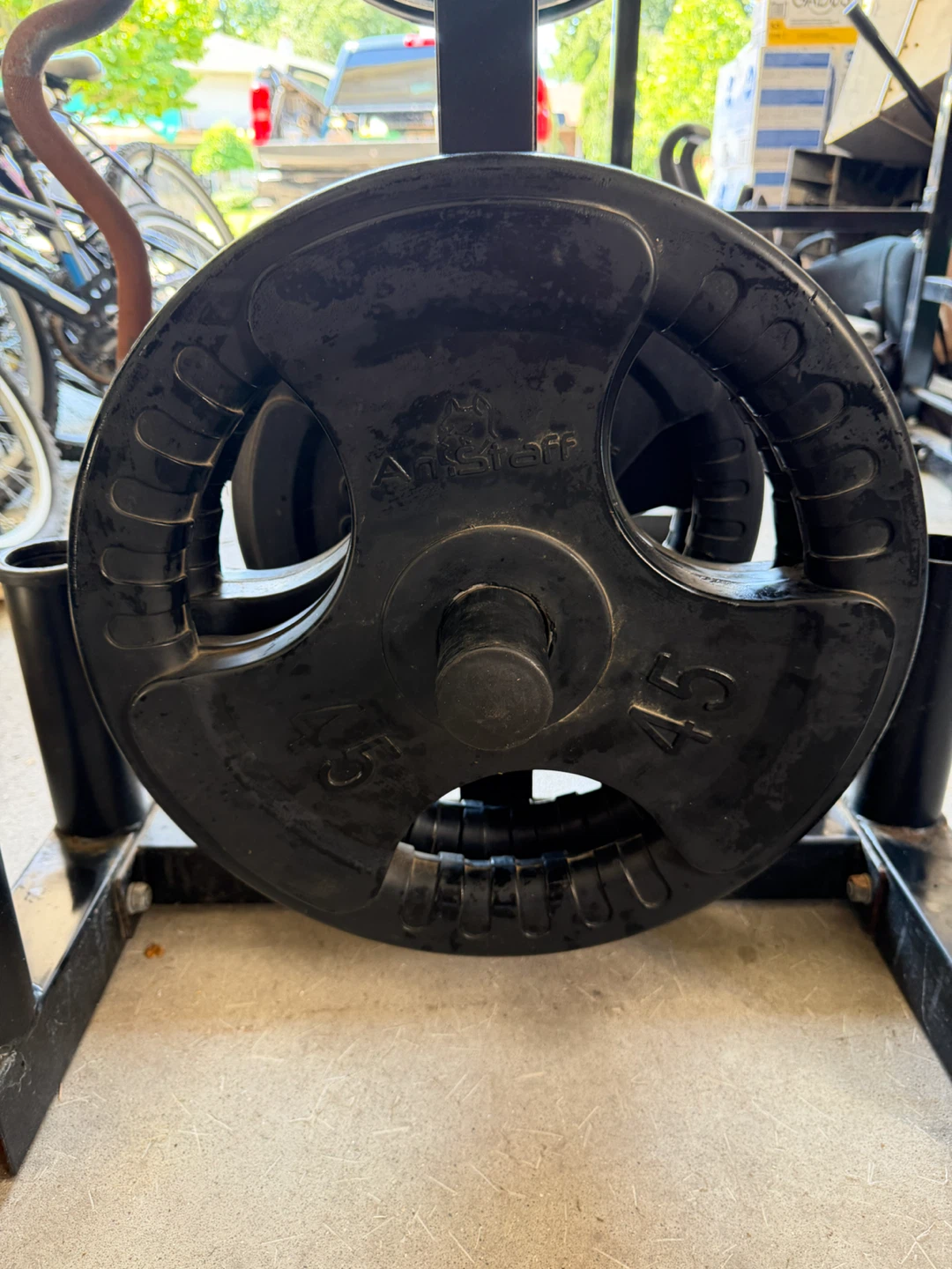 250 lbs AmStaff Olympic Weight Set with Storage Tree & EZ Bar - photo 2