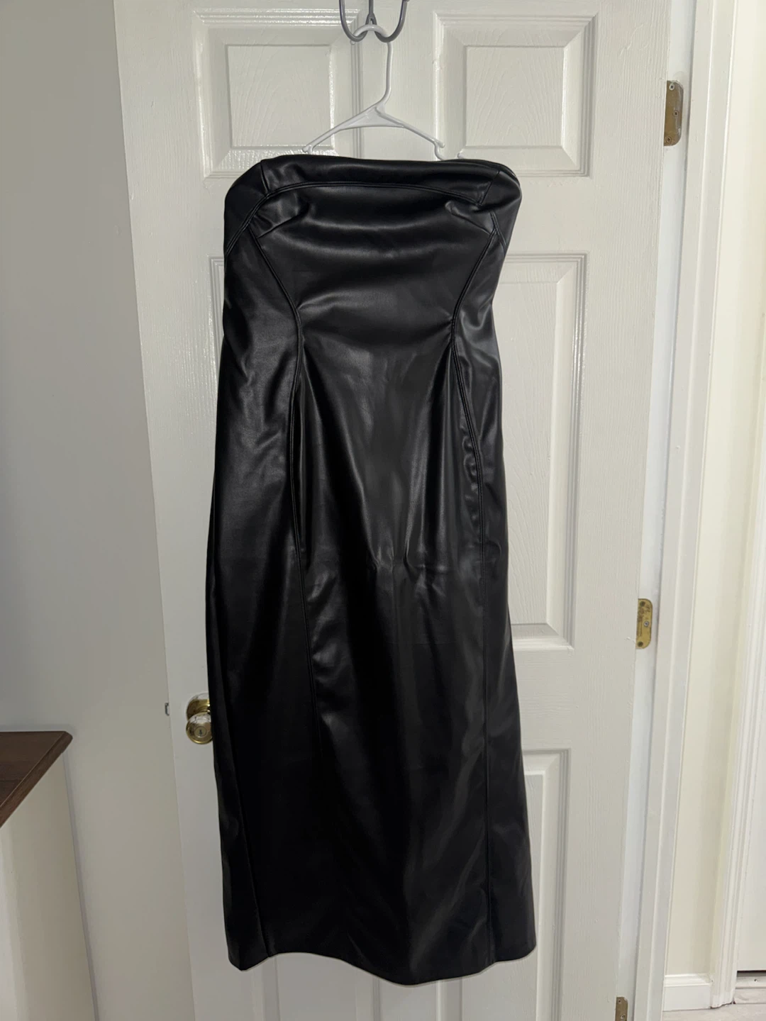 Black Faux Leather Strapless Maxi Dress