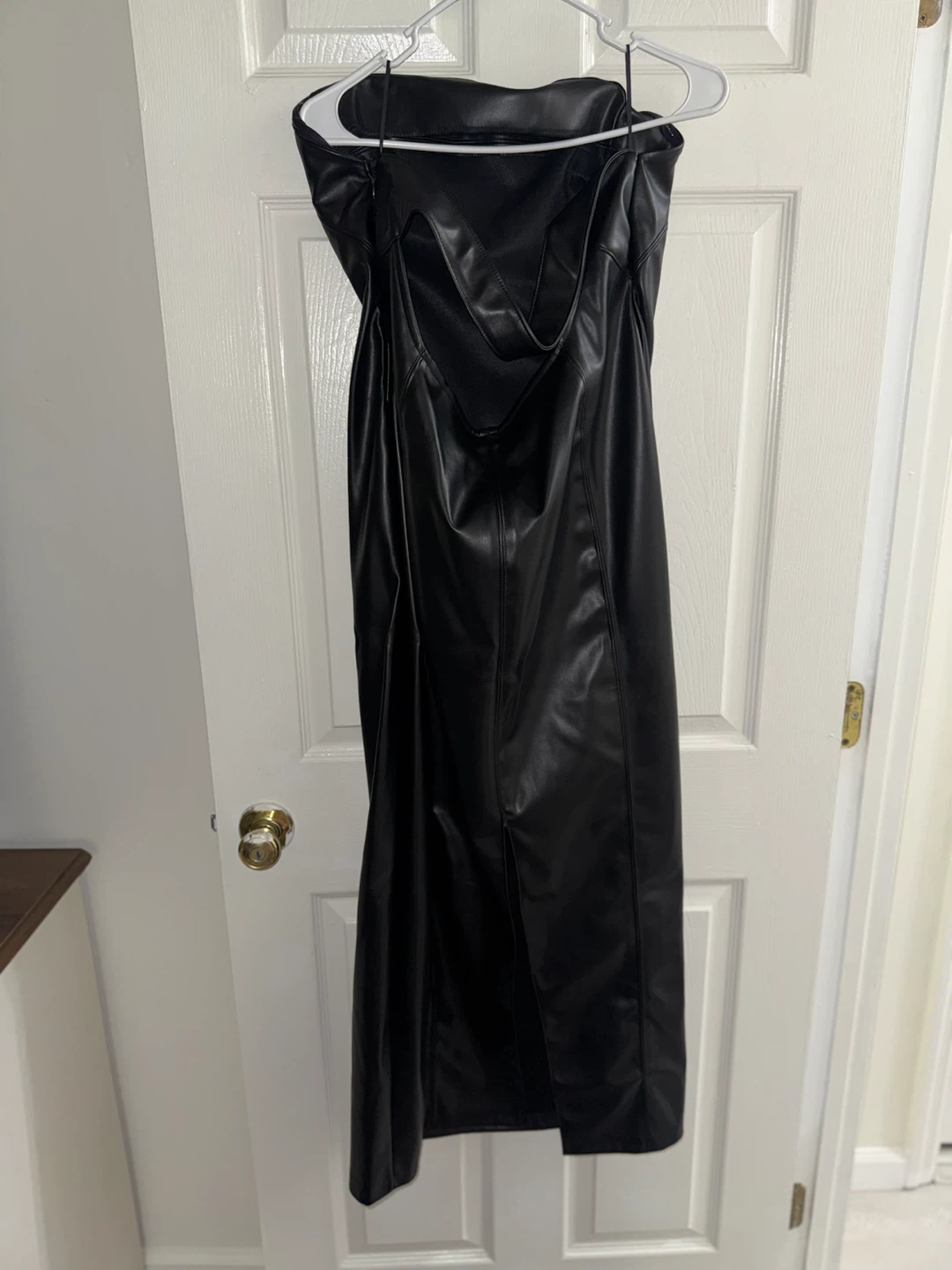 Black Faux Leather Strapless Maxi Dress - photo 2