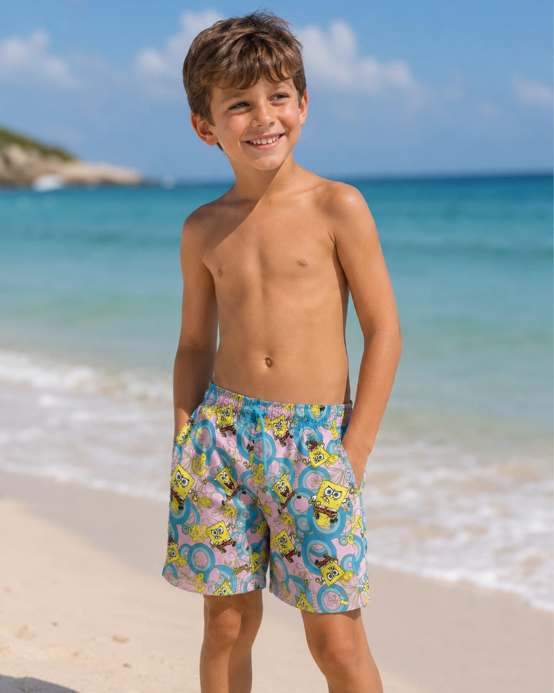 Nickelodeon Spongebob Squarepants Swim Trunks Kids Size S (6-7)