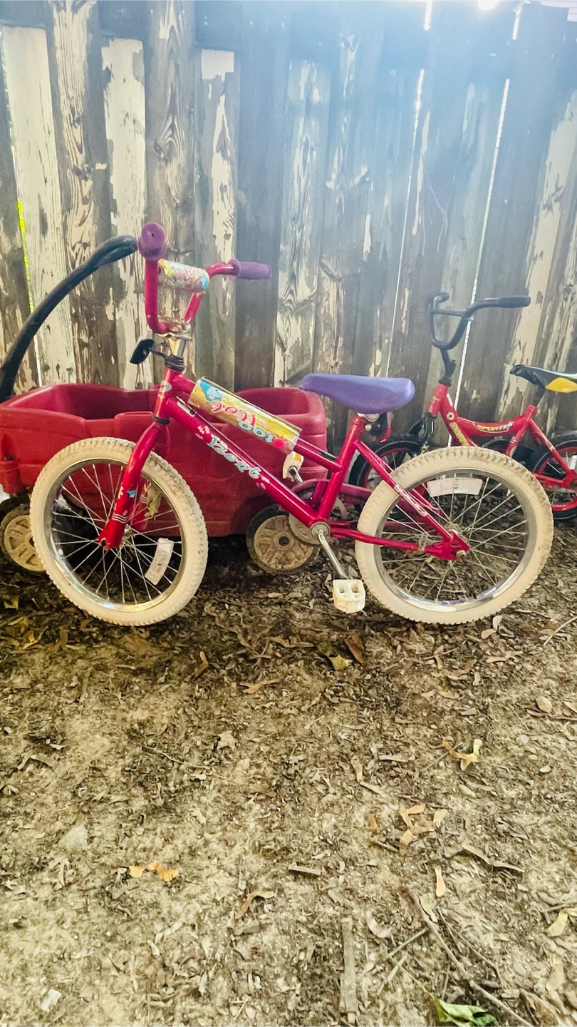 18” Pink Kids Bike with Purple Handlebars