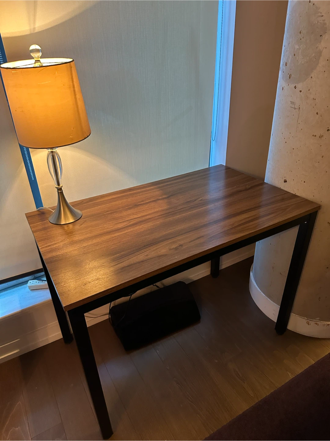 Wooden Desk + Desk Lamp – $30