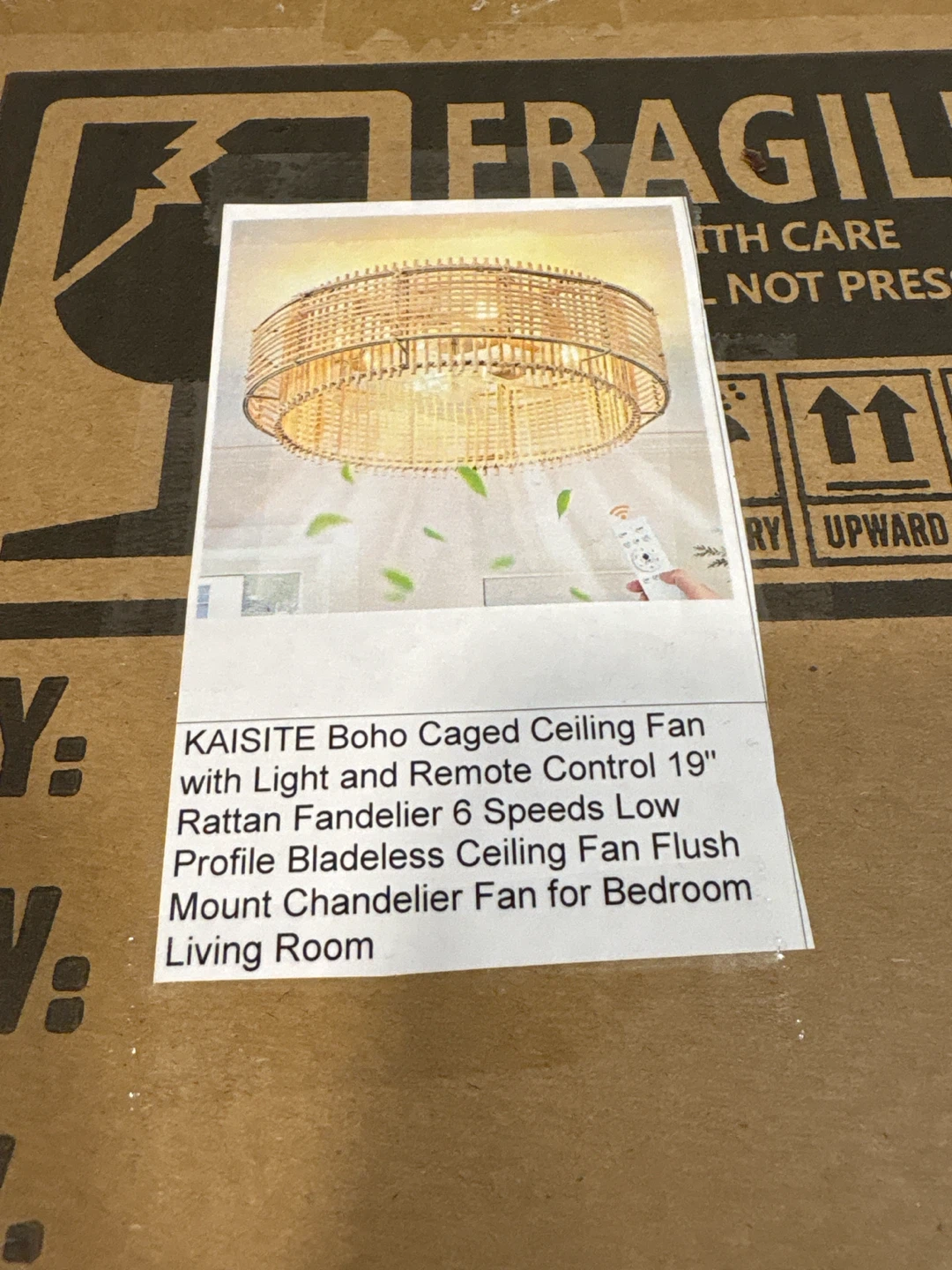 Rattan Flush Mount Ceiling Light with Fan