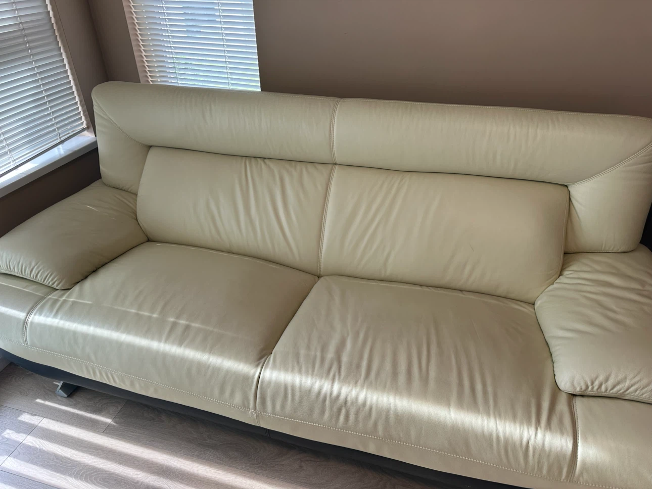 Cream Genuine Leather Sofa 2 piece Set