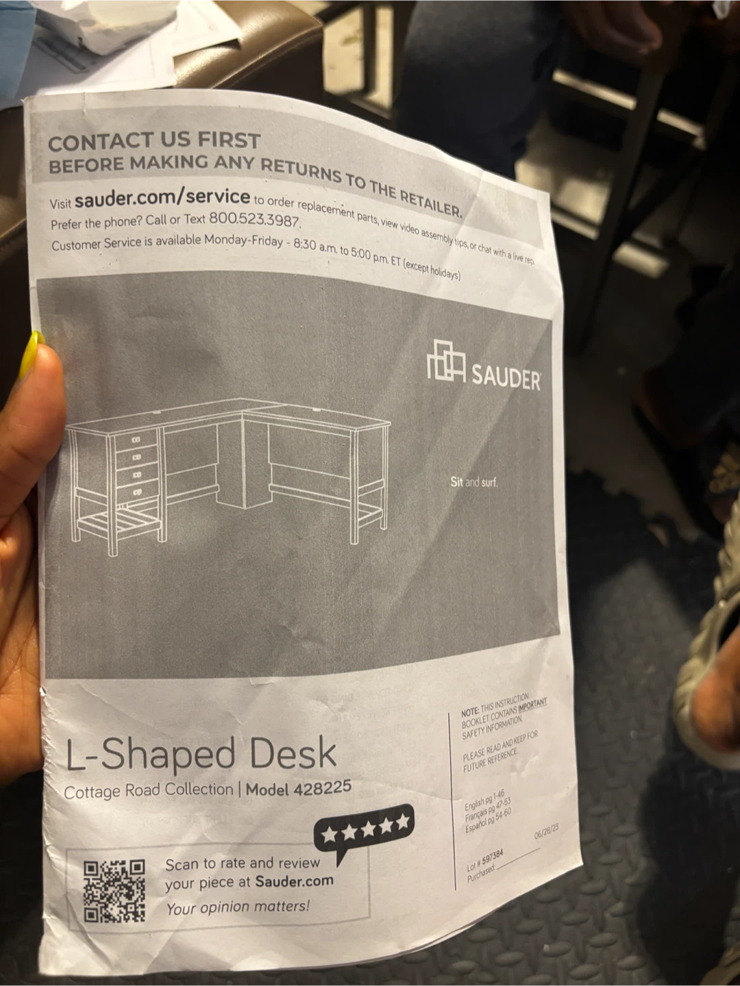 Sauder L-Shaped Desk - Cottage Road Collection Model 428225