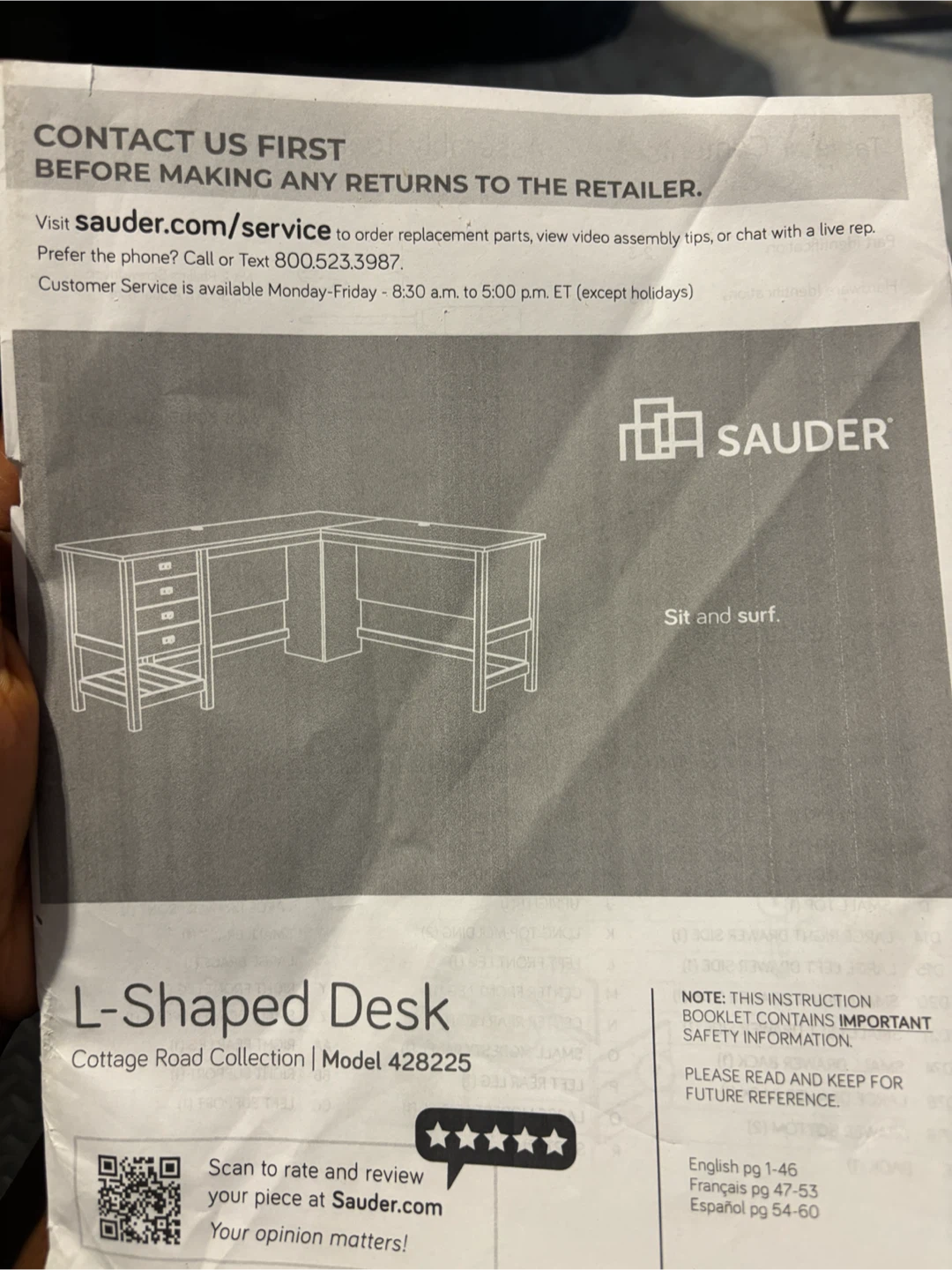 Sauder L-Shaped Desk - Cottage Road Collection Model 428225 - photo 2