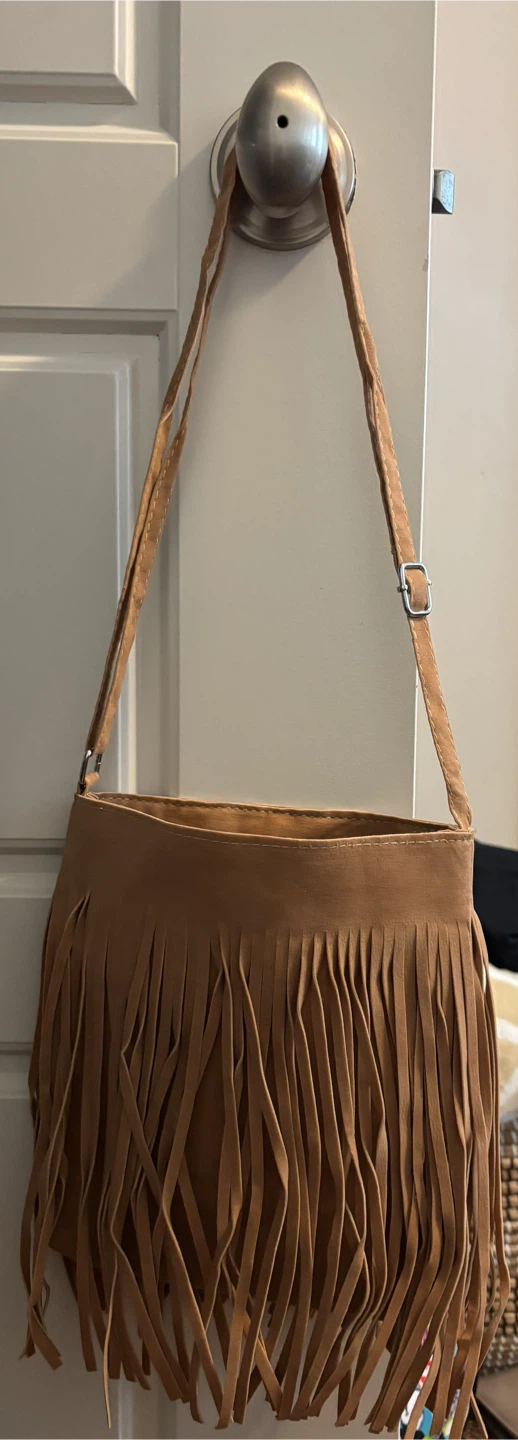 Tan Faux Suede Fringe Crossbody Bag